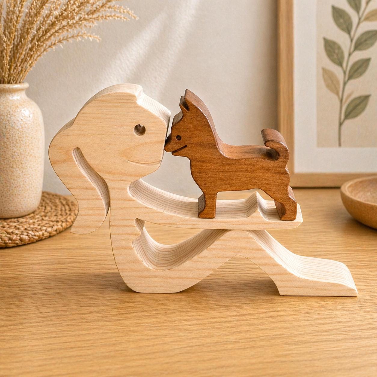 Woman and Chihuahua, Wooden sculpture, Hand made, Gift, unique, Craftmanship, Animal, Dog