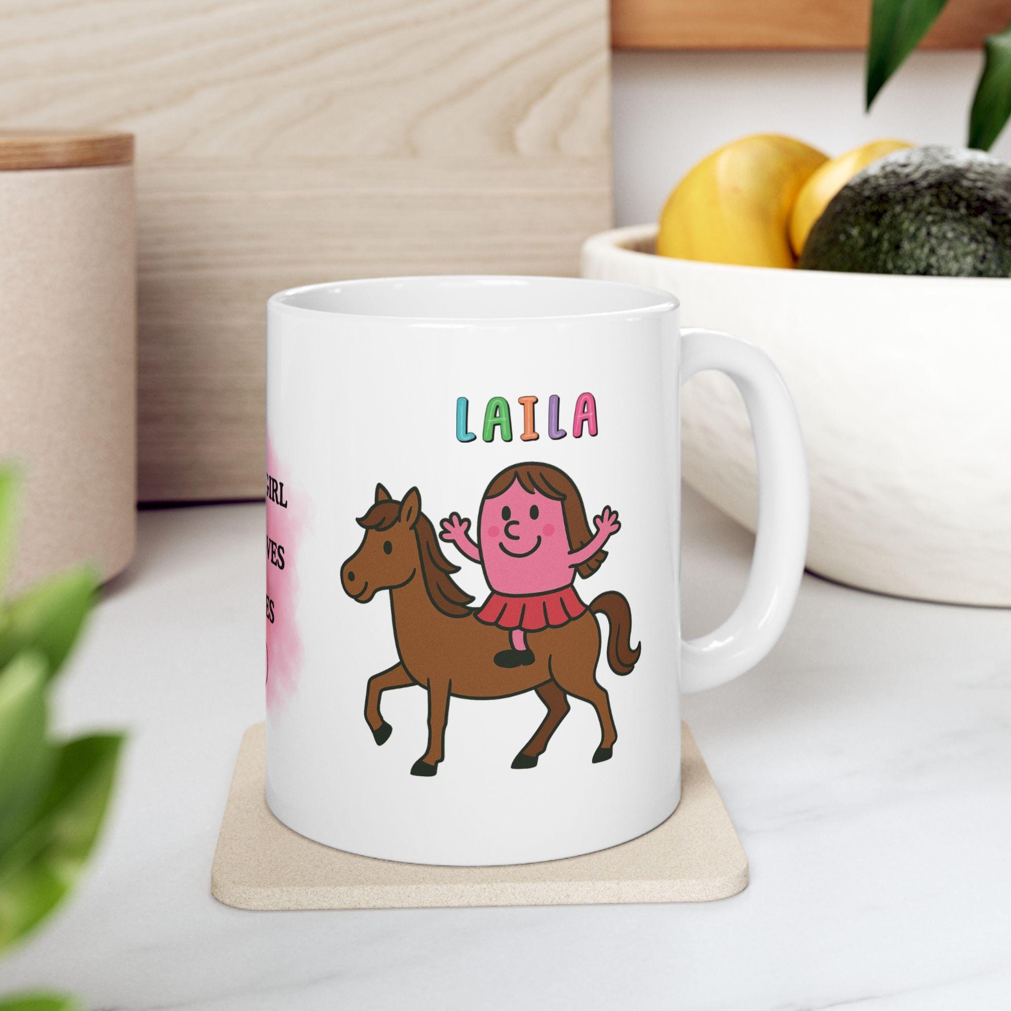 Personalised Horse Lover Mug, Girl Riding Horse Illustration