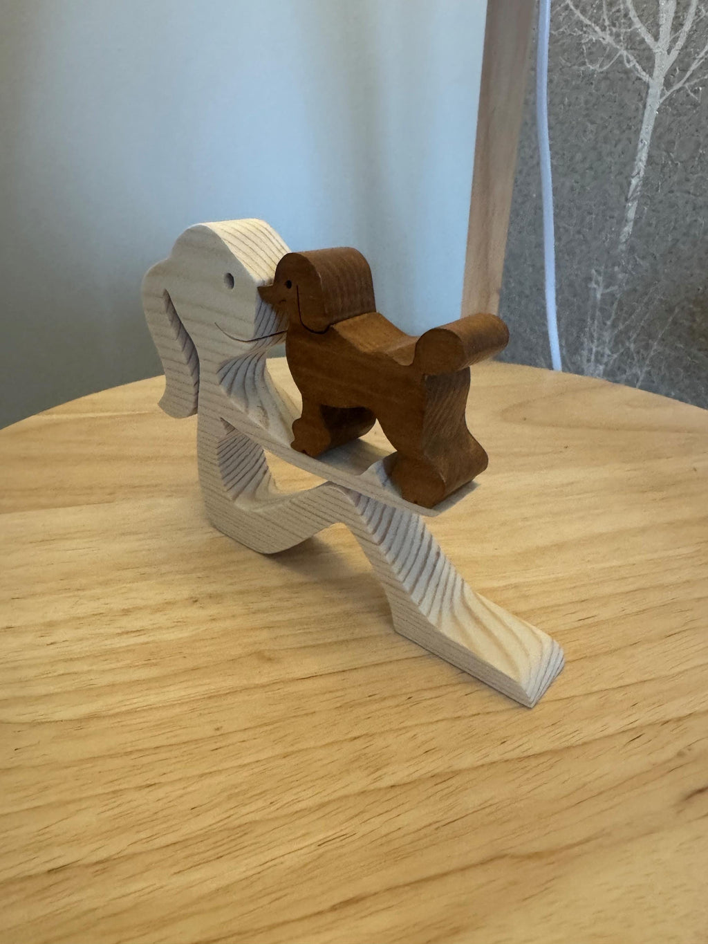 Woman and poodle dog, Wooden sculpture, Hand made, Gift, unique, Craftmanship, Animal.