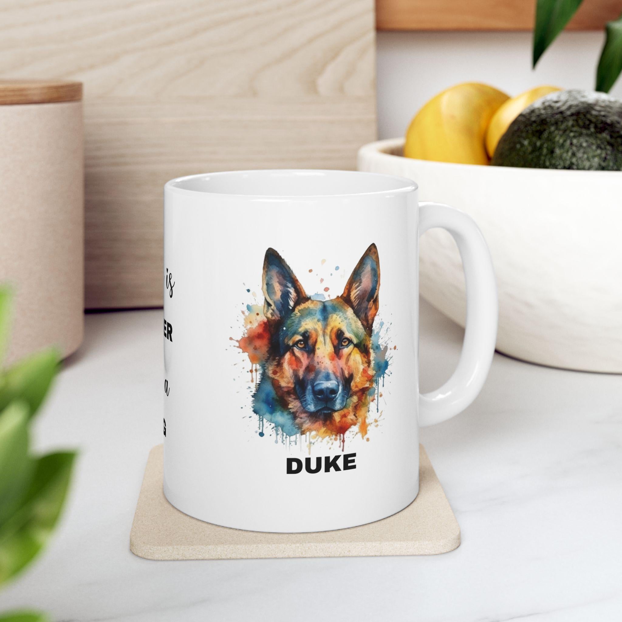 Personalised German Shepherd Mug: Watercolor Dog Lover Gift