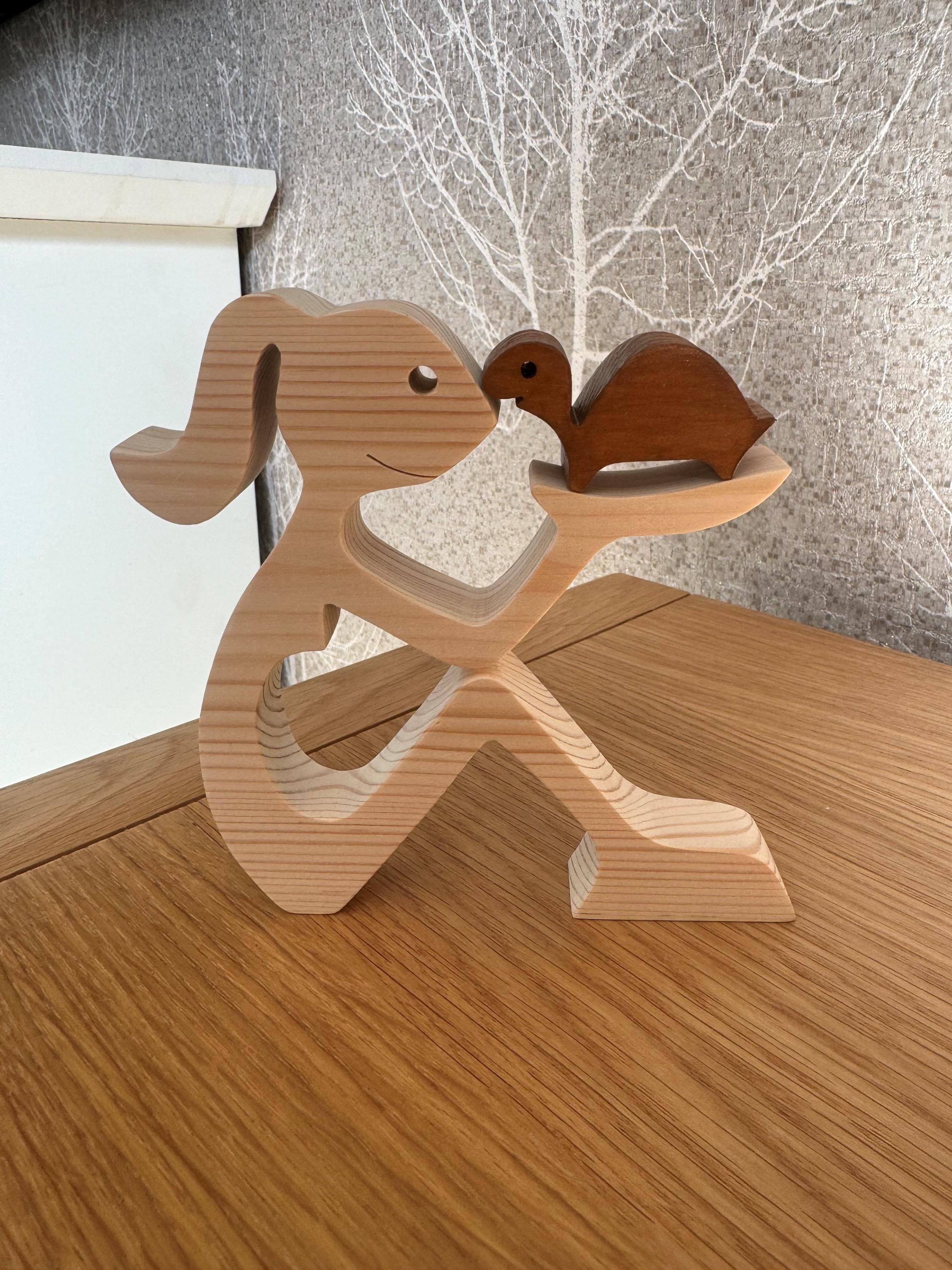 Woman and Tortoise, Unique, Wooden figure, Hand made, Gift,  Craftmanship, Animal, Present