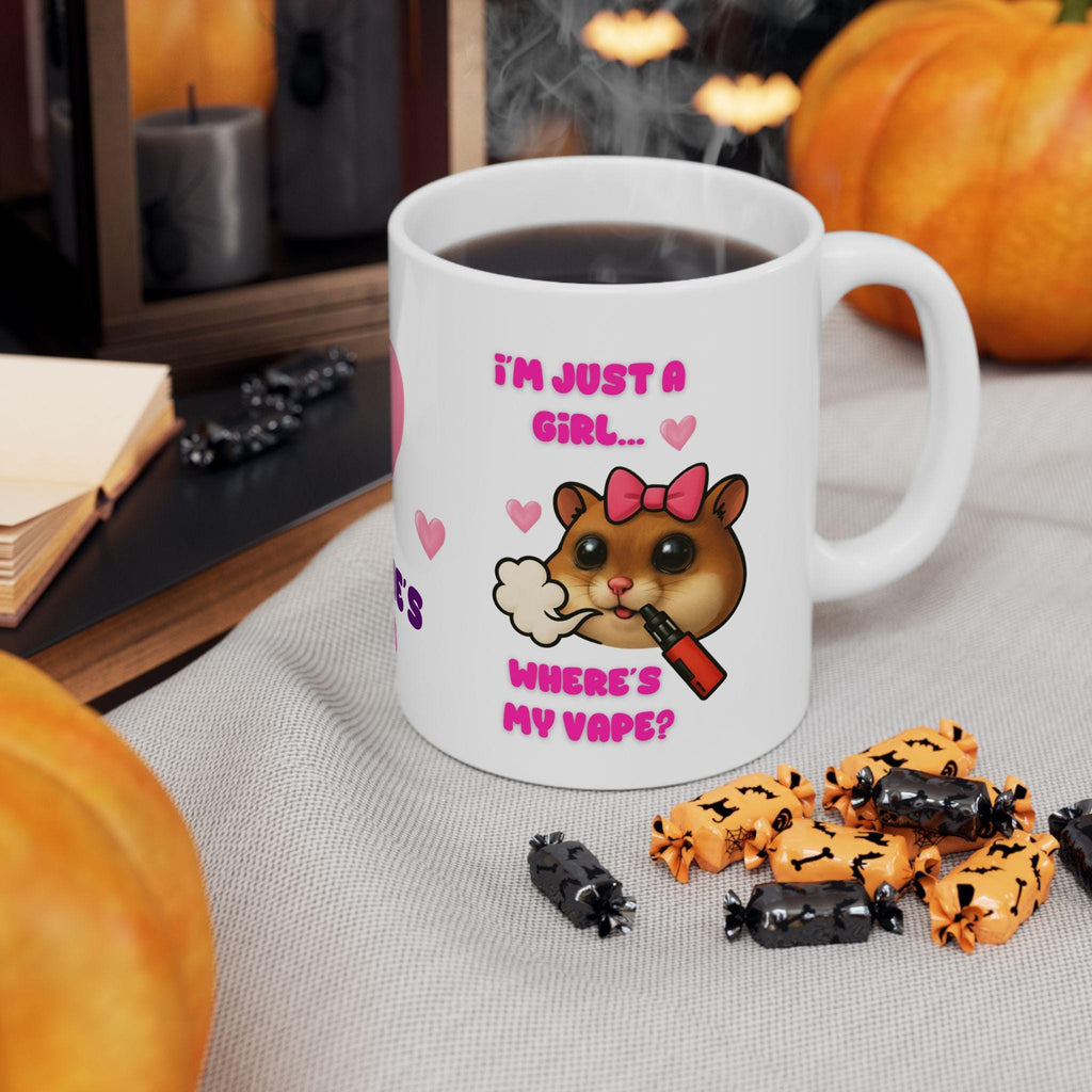 I'm just a girl Where's my vape, mug, personalised, gift, hamster, Christmas, Birthday, cute. fun, Miss, Mrs