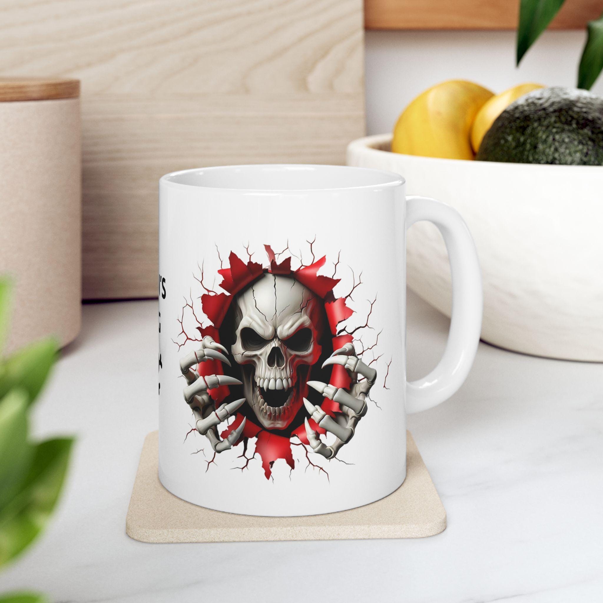 3D Skull Coffee Mug, Personalised Drinkware, Unique Design
