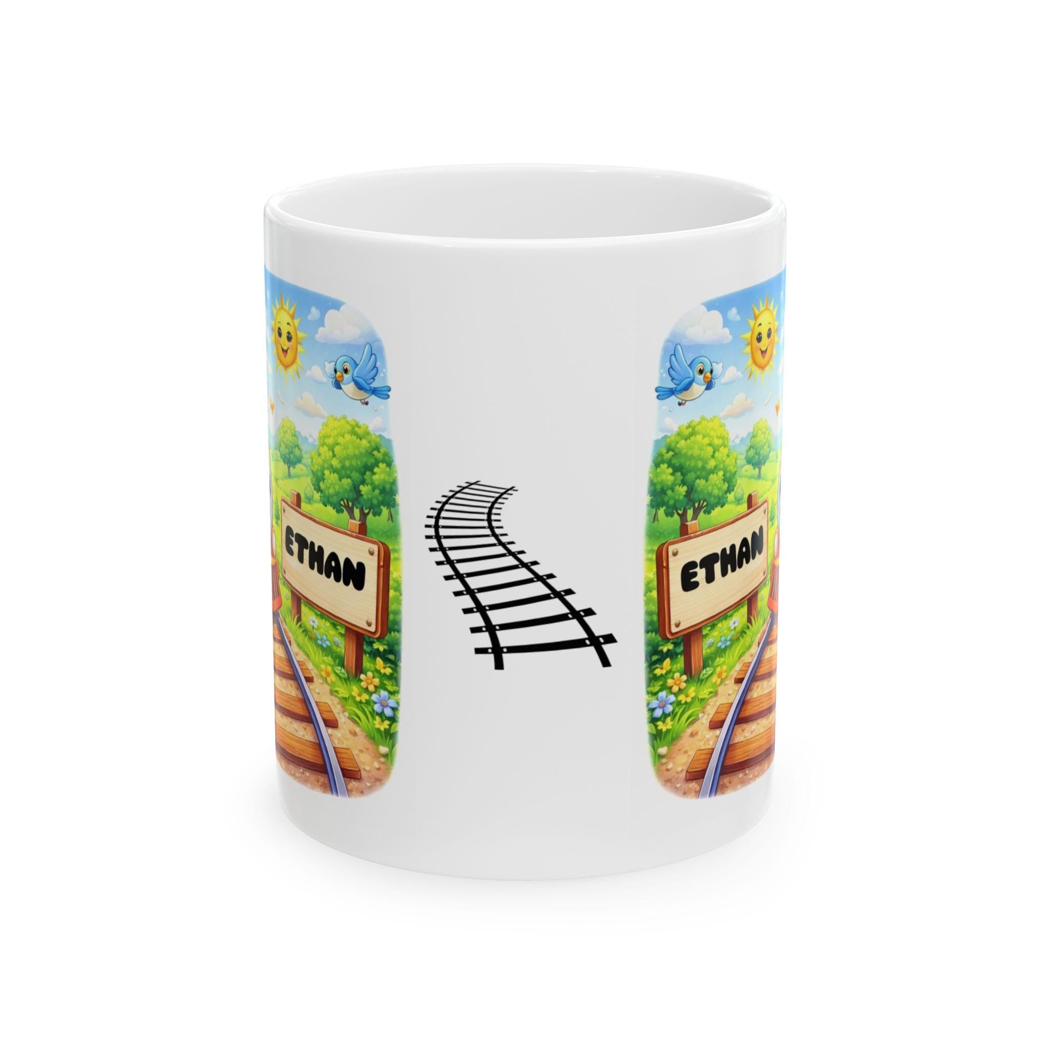 Personalised Children's Train Mug, 11oz Ceramic, Boy, Girl, Colourful