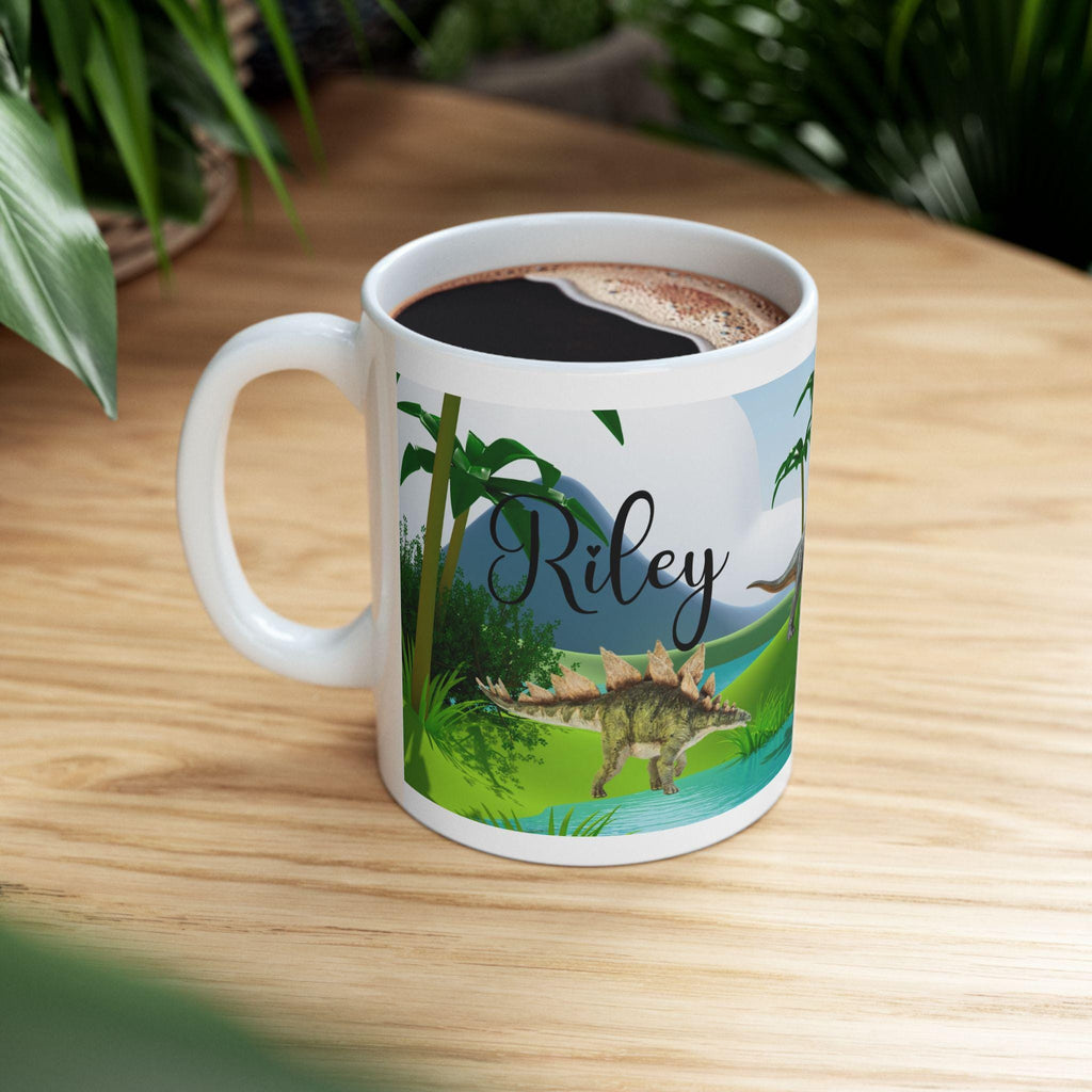 Child's personalised dinosaur, fantasy, Christmas, Birthday, gift, present, child, Unique, pretty 11oz Ceramic Coffee Cup Drinkware