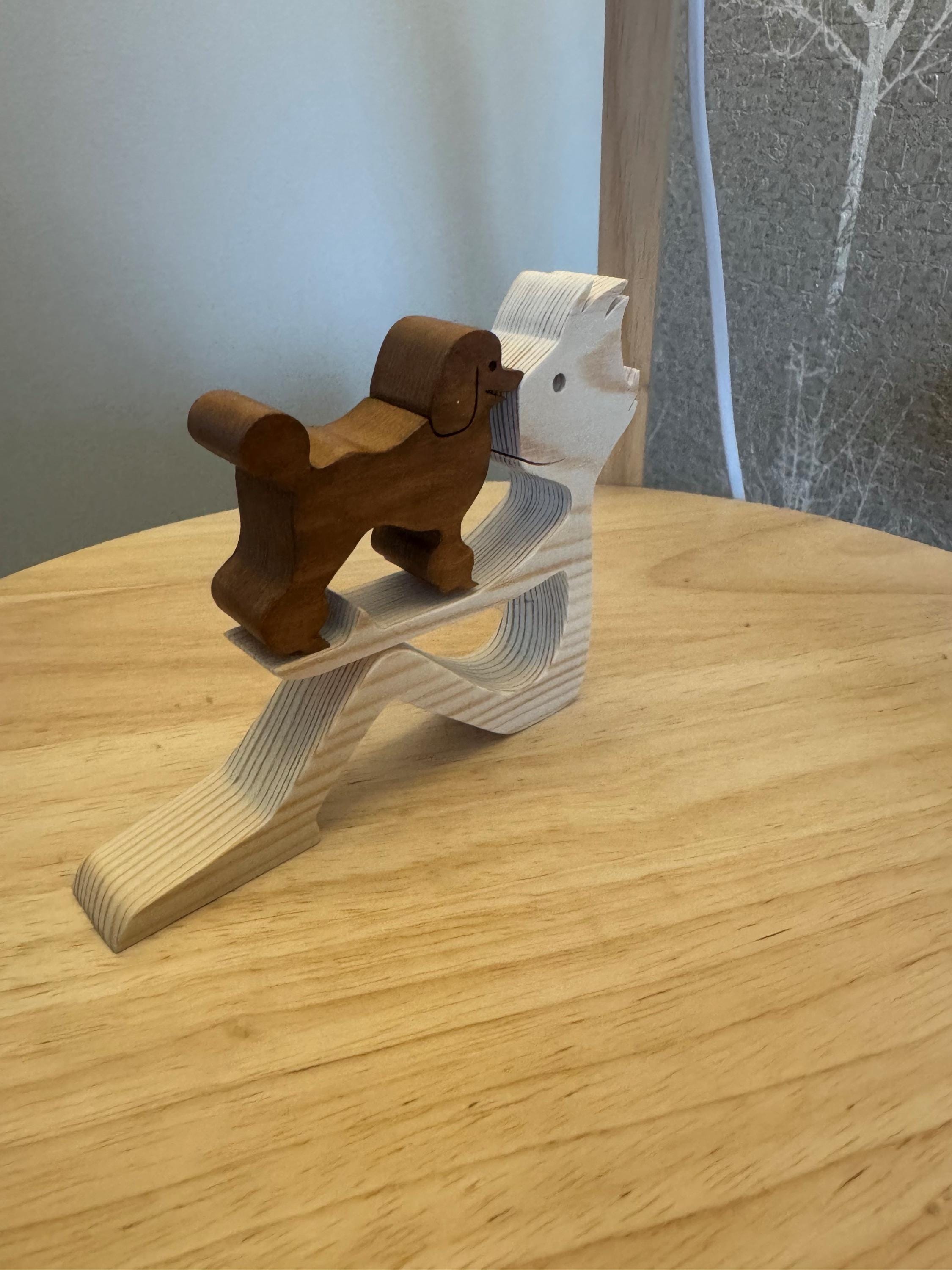 Man and poodle dog, Wooden sculpture, Hand made, Gift, unique, Craftmanship, Animal.