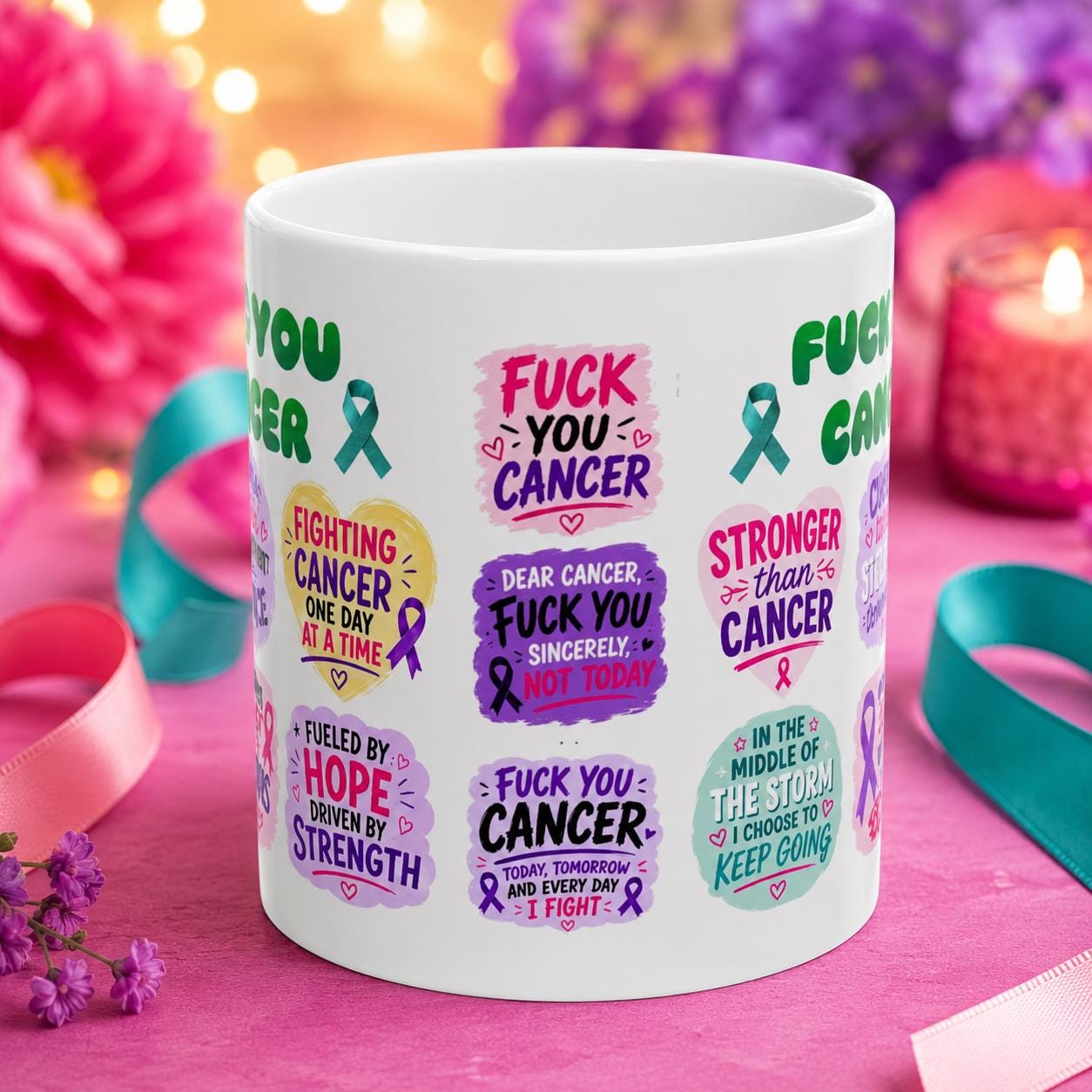 Fuck You Cancer Mug | Chemo Warrior Gift | Survivor Mug | Funny Support Gift | Strong Fighter Coffee Cup 11oz