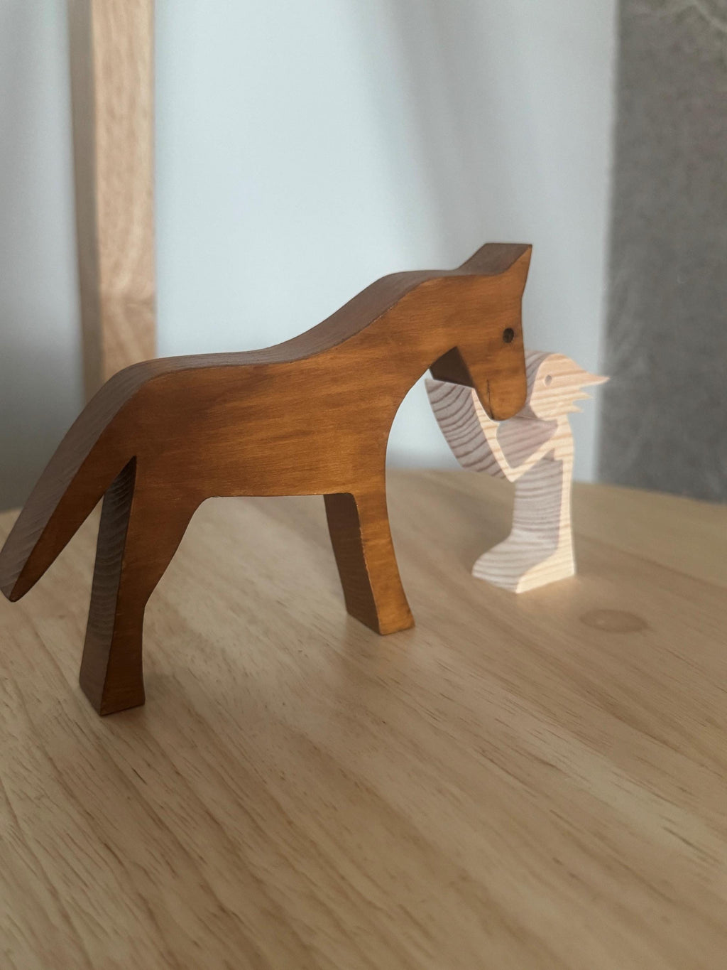 Woman and Horse, Unique, Wooden figure, Hand made, Gift,  Craftmanship, Animal, Present