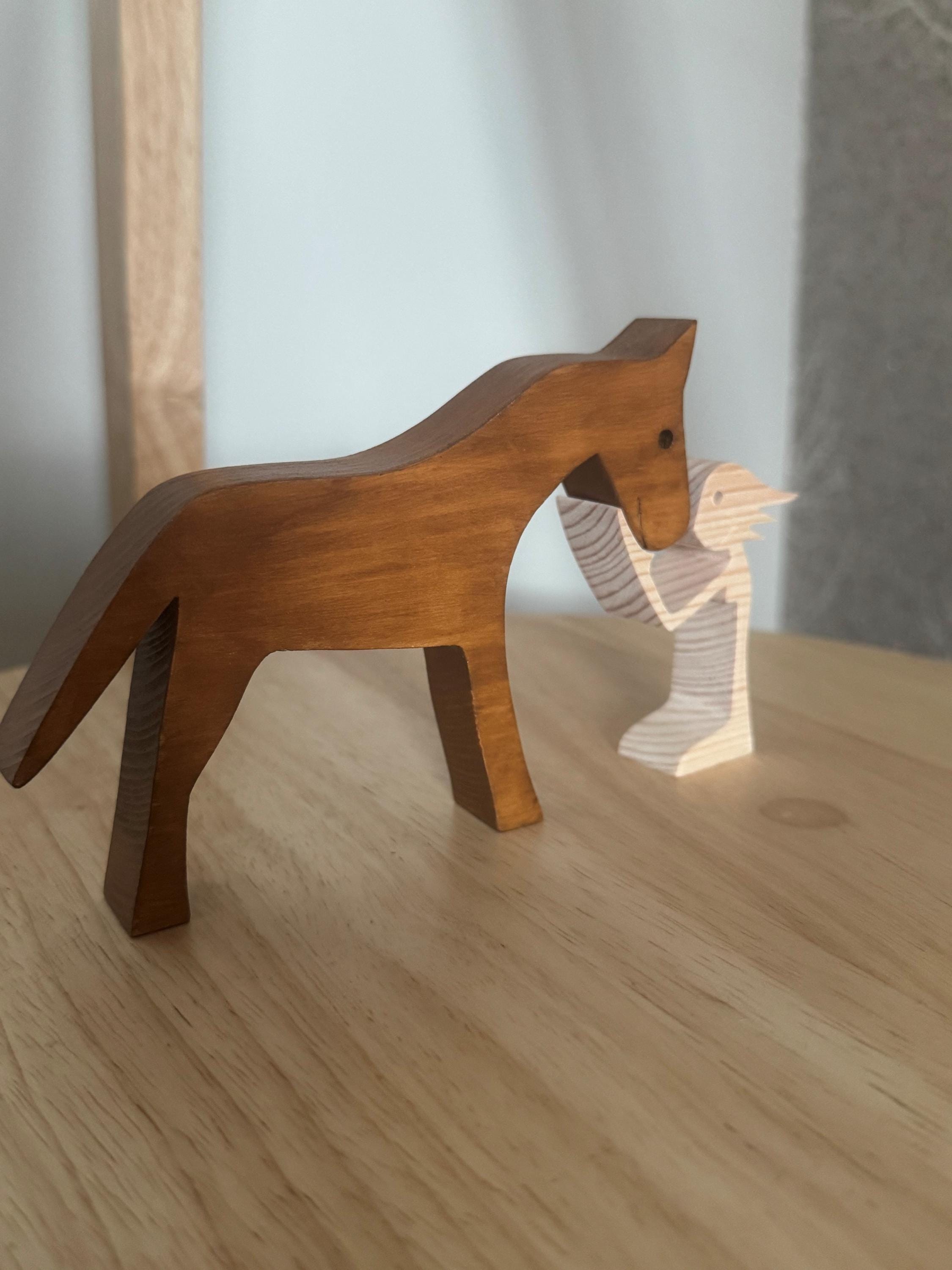 Woman and Horse, Unique, Wooden figure, Hand made, Gift,  Craftmanship, Animal, Present