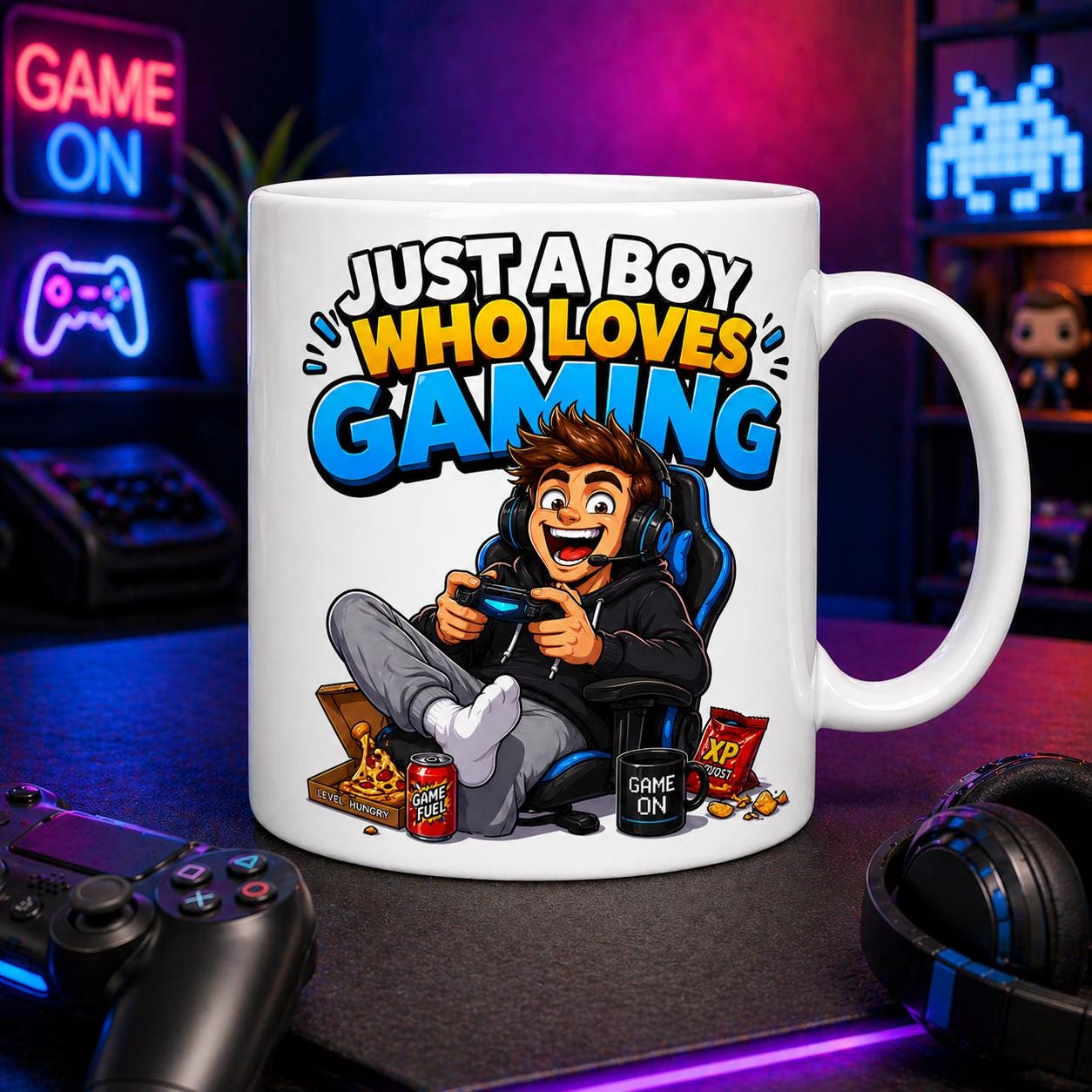 Personalised Just A Boy Who Loves Gaming Mug, Gaming Gift, 11oz Cup, Man, Him, Gamer, 11oz Ceramic