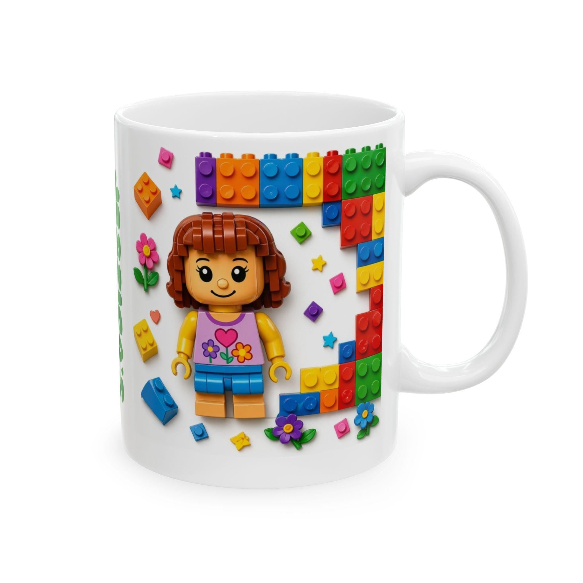 Lego themed personalised mug, 11oz, building blocks, colourful, her.