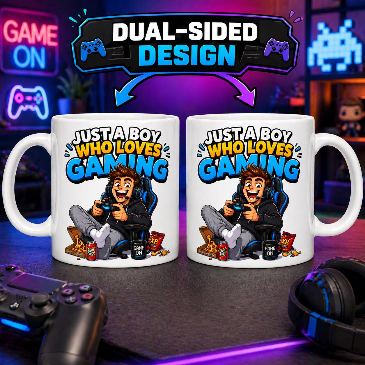 Personalised Just A Boy Who Loves Gaming Mug, Gaming Gift, 11oz Cup, Man, Him, Gamer, 11oz Ceramic