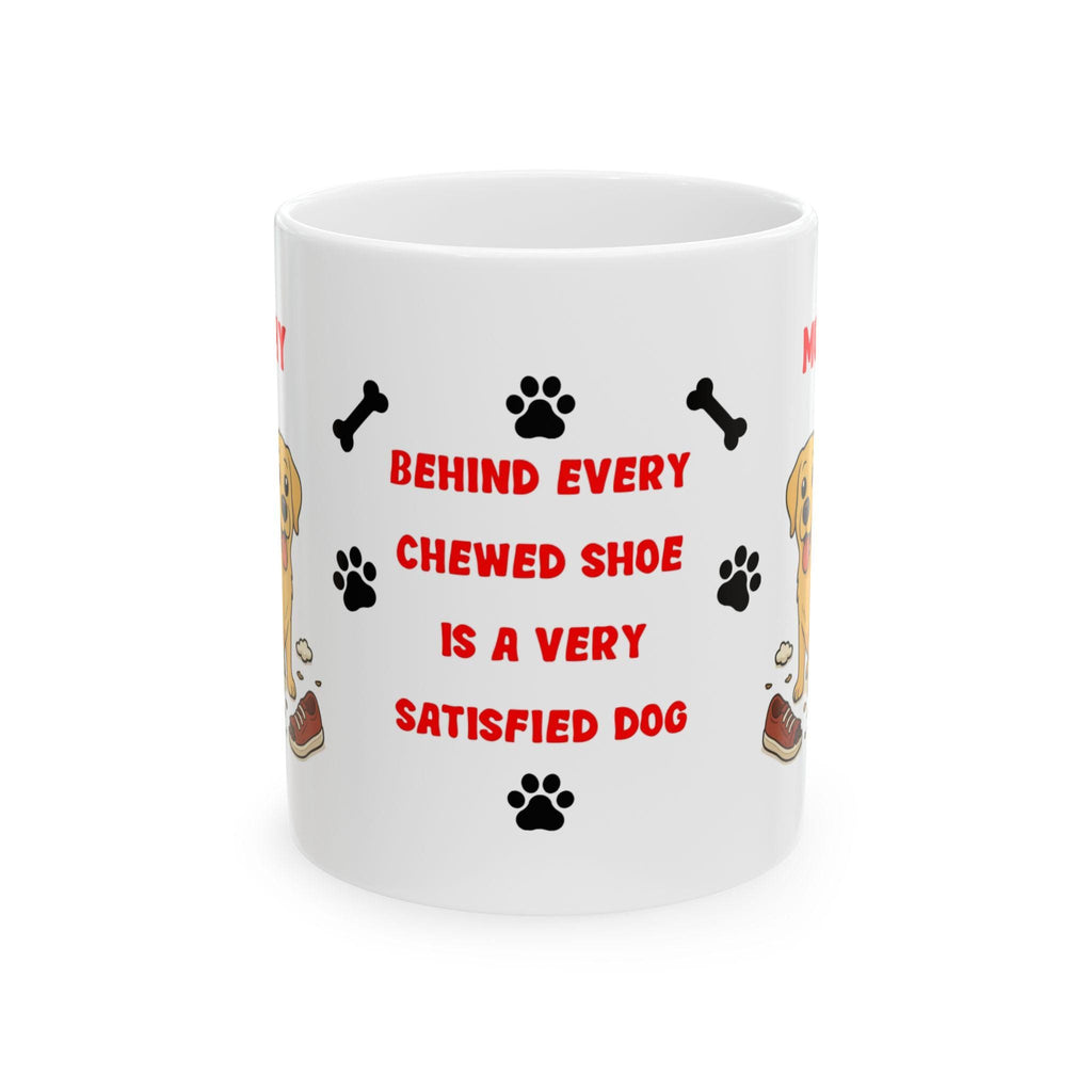 Personalised Labrador dog Mug: chewing shoes quote funny.