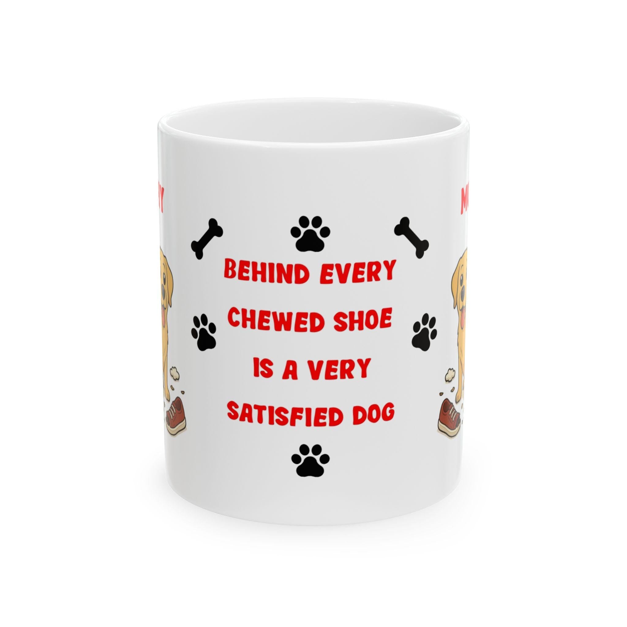Personalised Labrador dog Mug: chewing shoes quote funny.