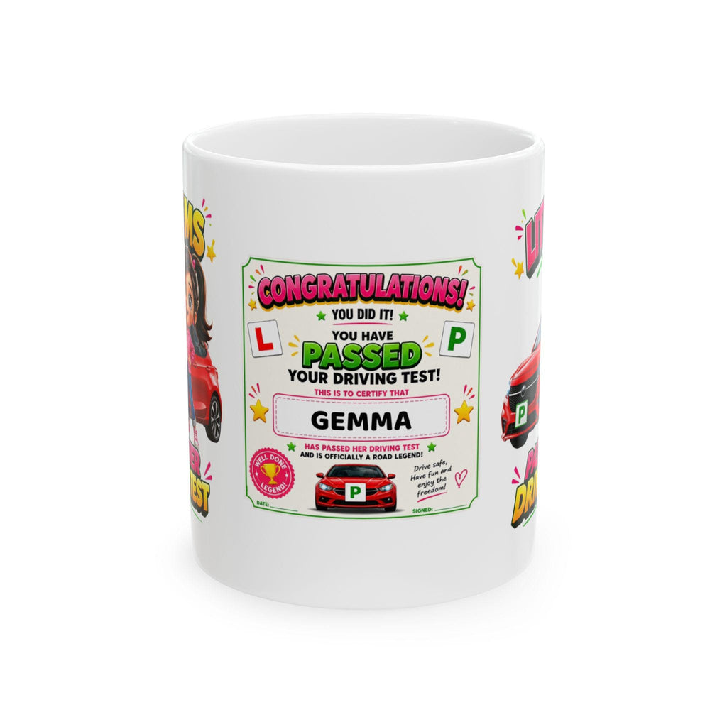 Personalised Passed Driving Test Celebration Mug: Little Ms New Driver Gift, Cute, 11oz Ceramic, Miss, Mrs, Her