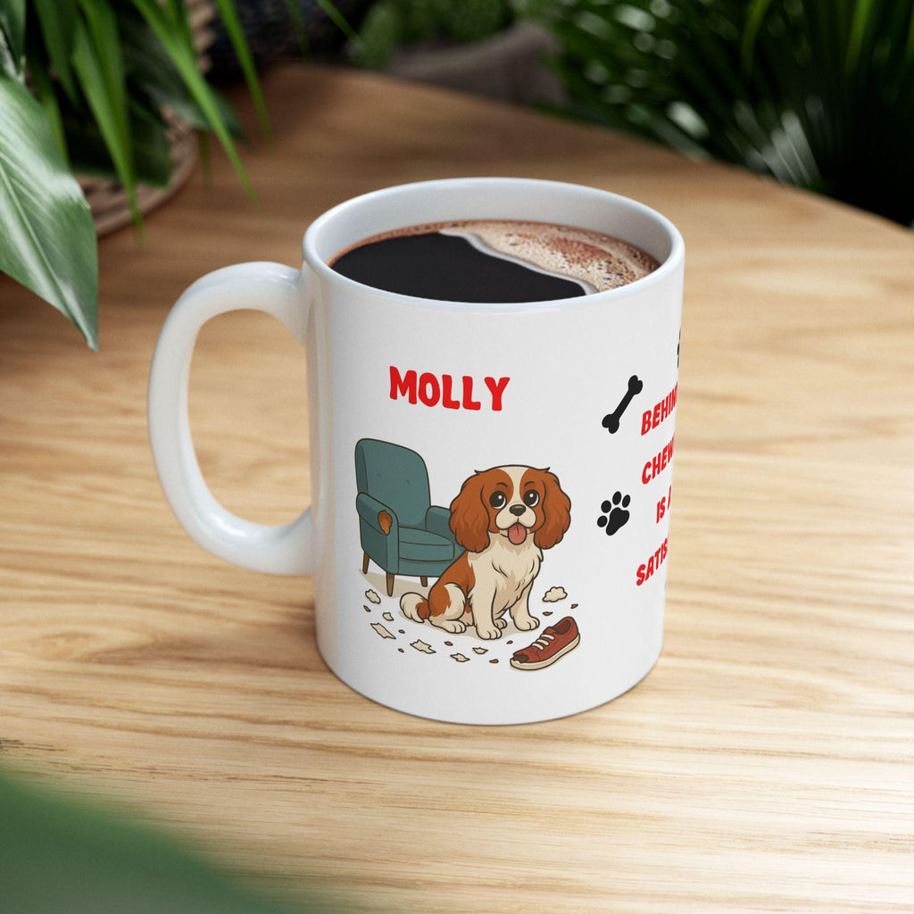 Personalised Cavalier King Charles dog Mug: chewing shoes quote funny.