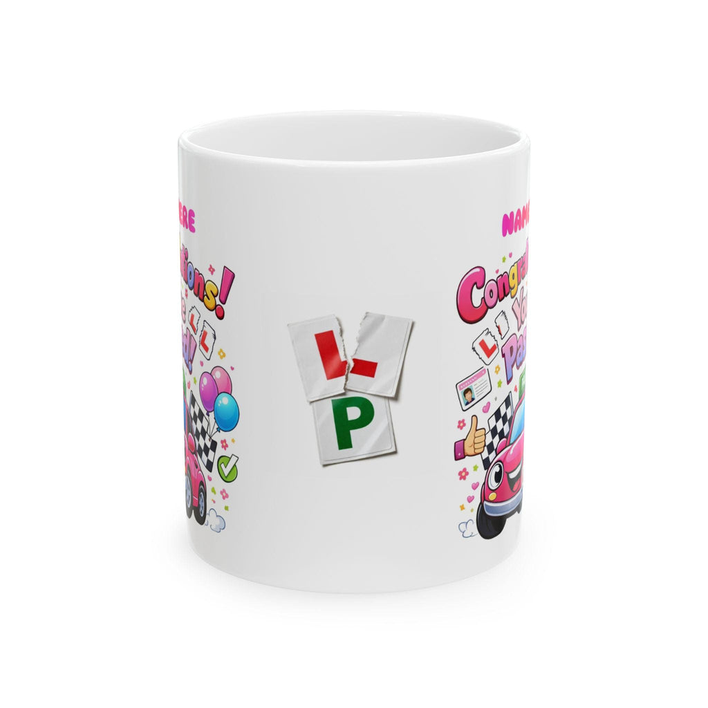 Passed driving test mug, him, her, personalised, congratulations, pink, blue, 11oz ceramic, cup