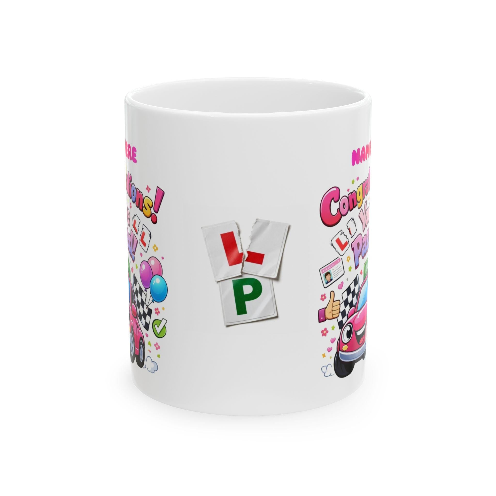 Passed driving test mug, him, her, personalised, congratulations, pink, blue, 11oz ceramic, cup