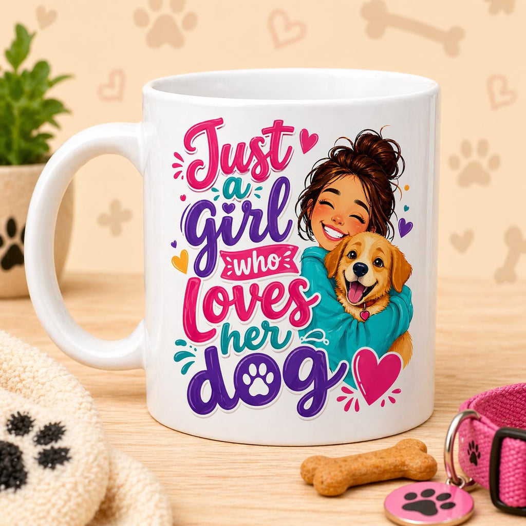 Just a girl who loves her dog, personalised, 11oz cup, funny.