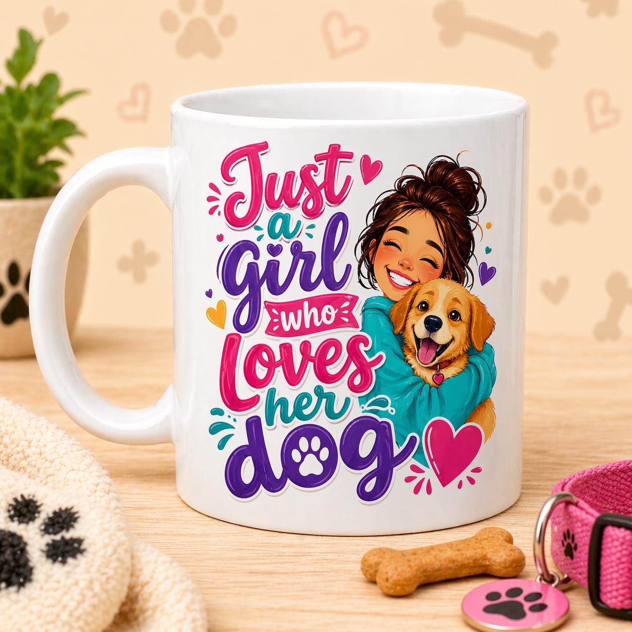 Just a girl who loves her dog, personalised, 11oz cup, funny.