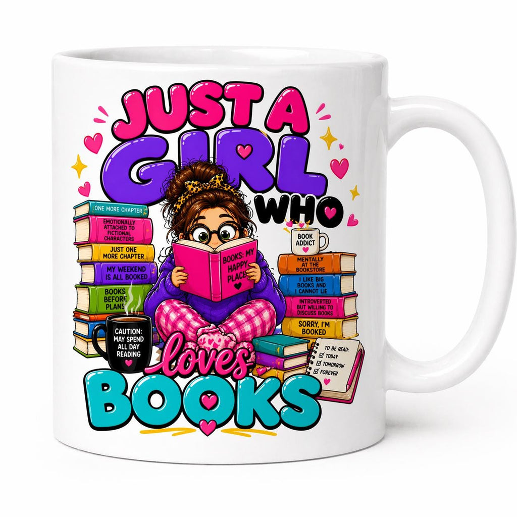 Just a girl who loves books, reading, personalised, 11oz cup
