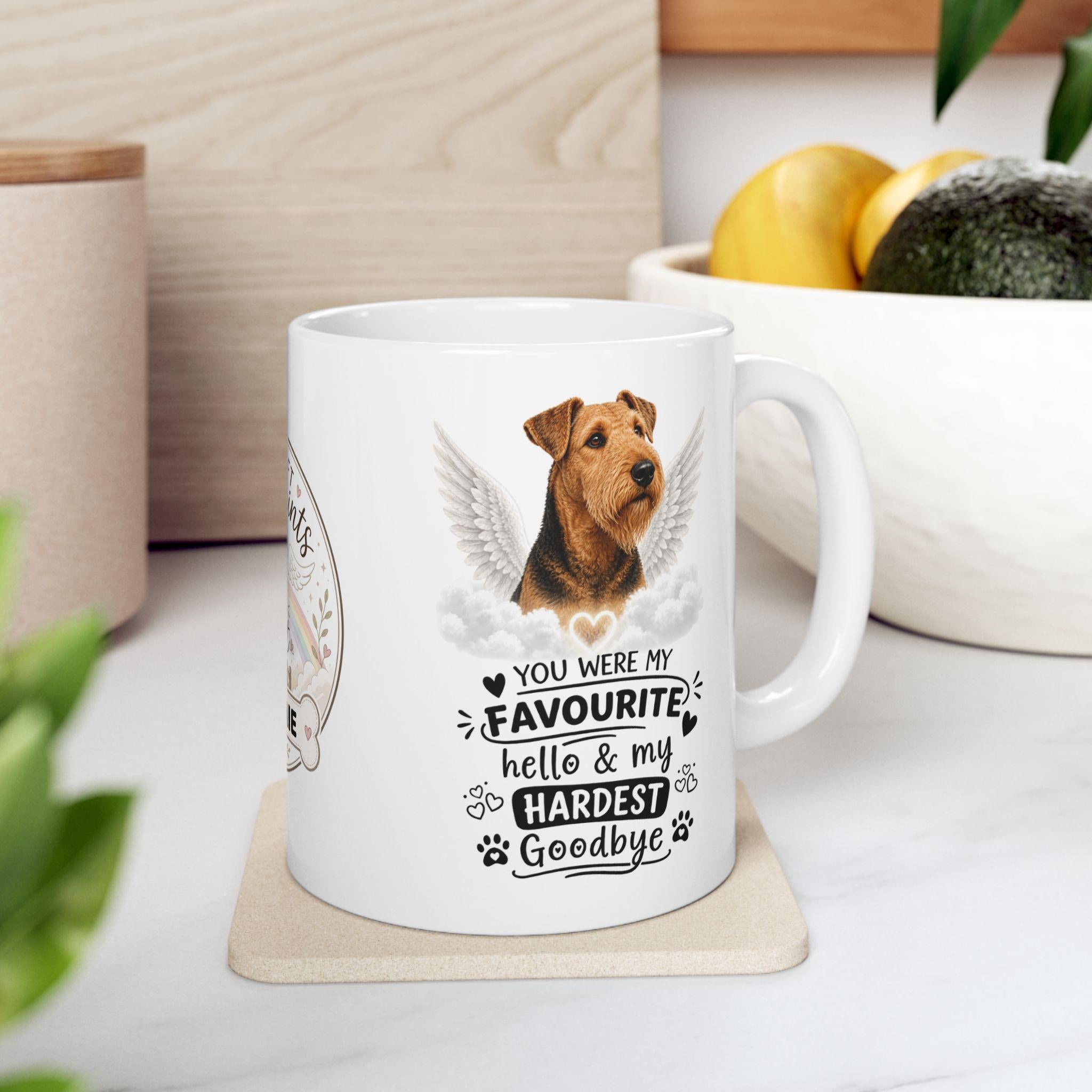 Personalised Airedale Memorial Mug Personalised,Pet Loss Gift, Dog Remembrance Mug, Favourite Hello Hardest Goodbye 11oz