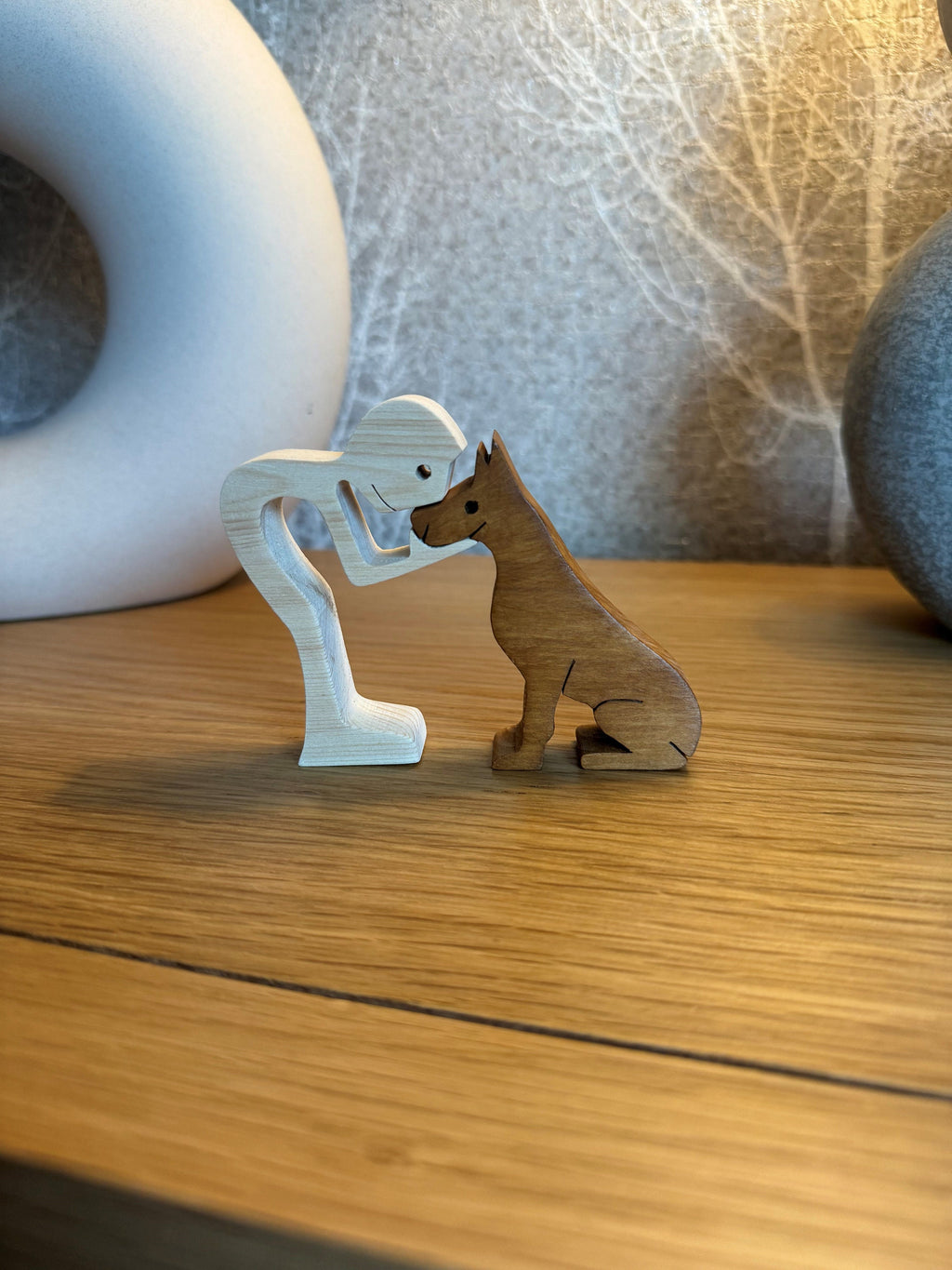 Man and Dog wooden Sculpture. Hand made