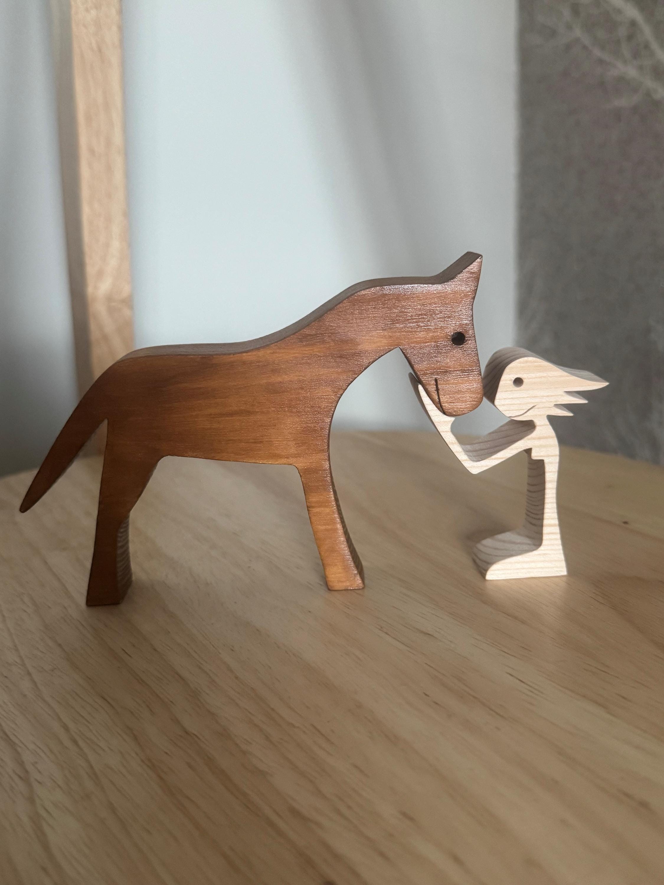 Woman and Horse, Unique, Wooden figure, Hand made, Gift,  Craftmanship, Animal, Present