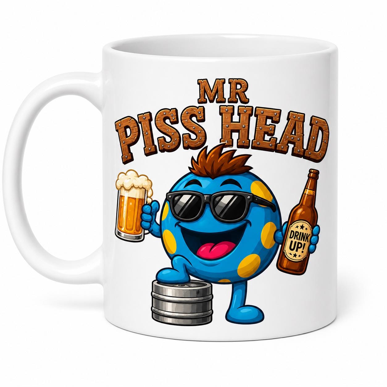 Personalised Mr Piss Head Mug, Funny Beer Lover Gift, Drinker, 11oz Ceramic Coffee Cup