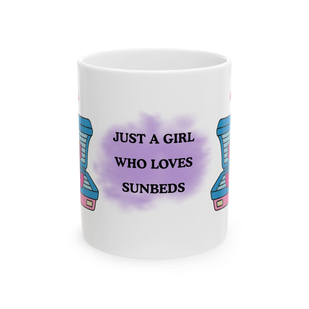 Personalised Just a girl who loves sunbeds, funny, 11oz mug
