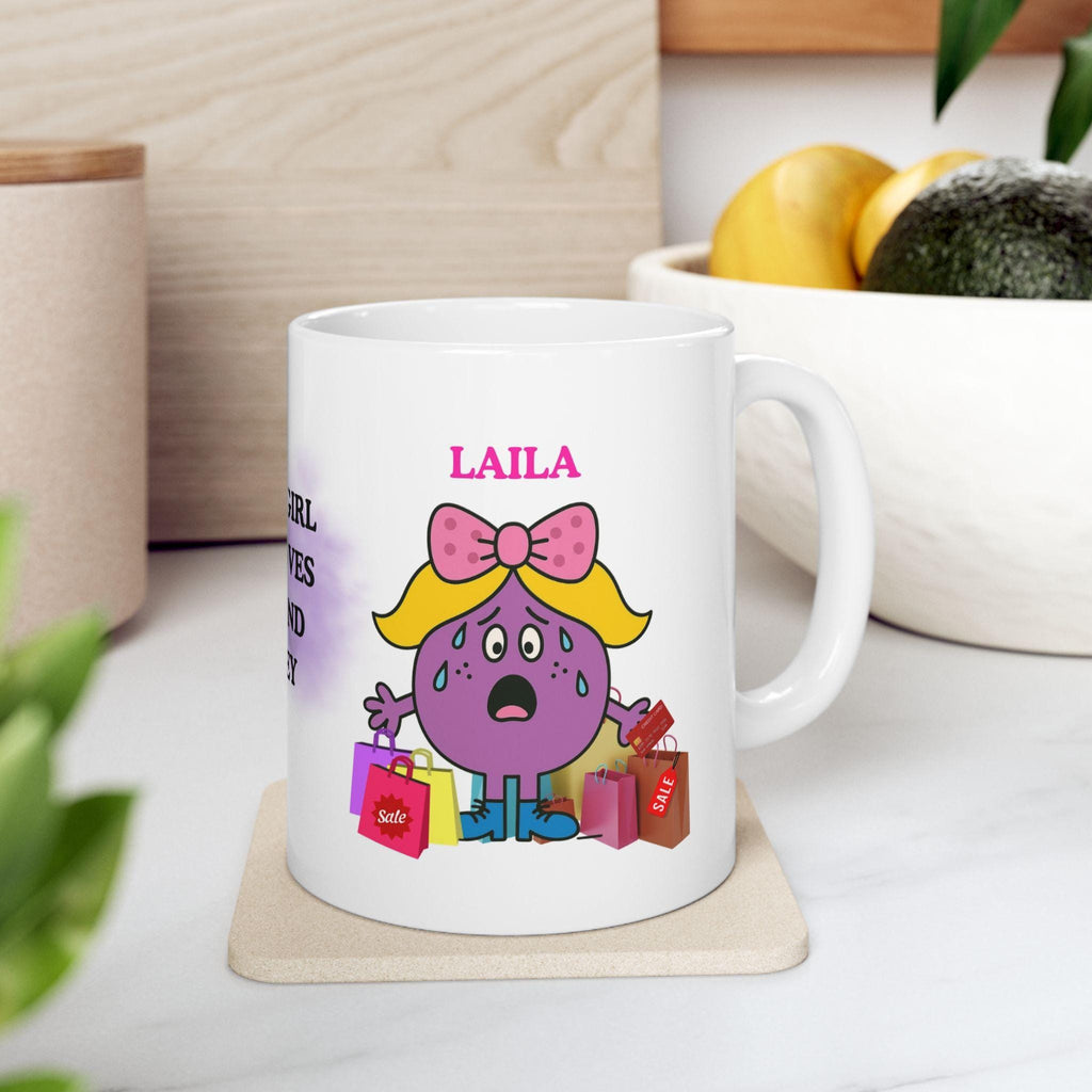 Just a girl who loves spending money mug, personalised, funny, Gift, 11oz mug.