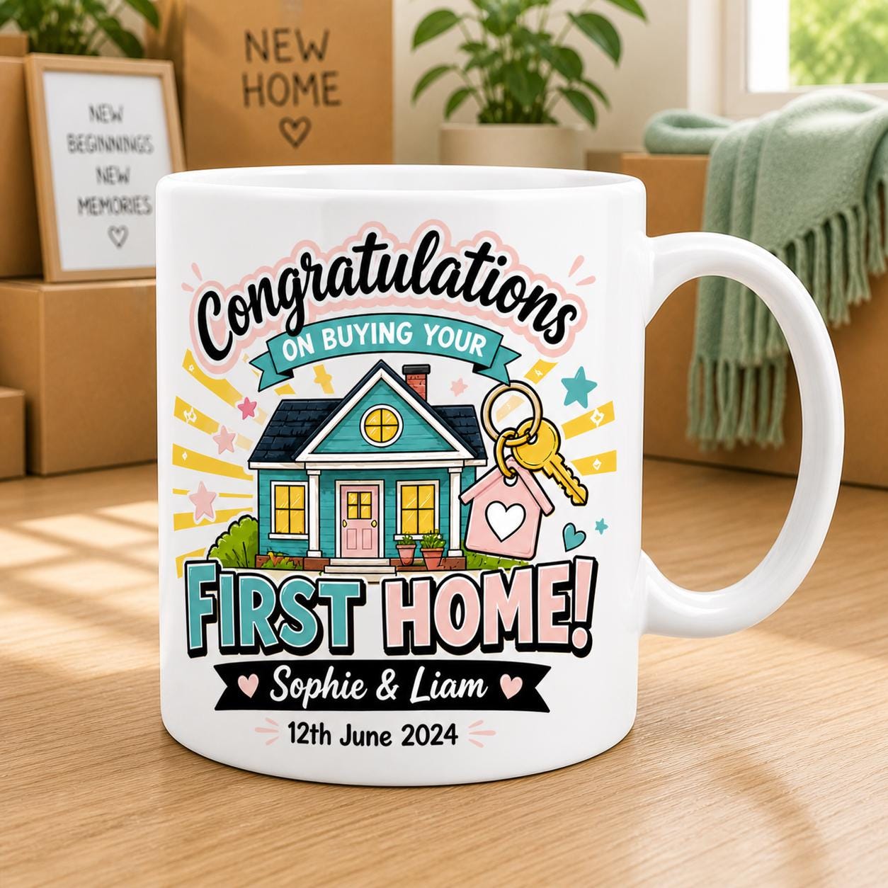 Personalised First Home Mug, New Home Gift For Couple, Housewarming Present, Custom Name & Date Cup, Congratulations on Your New Home, 11oz