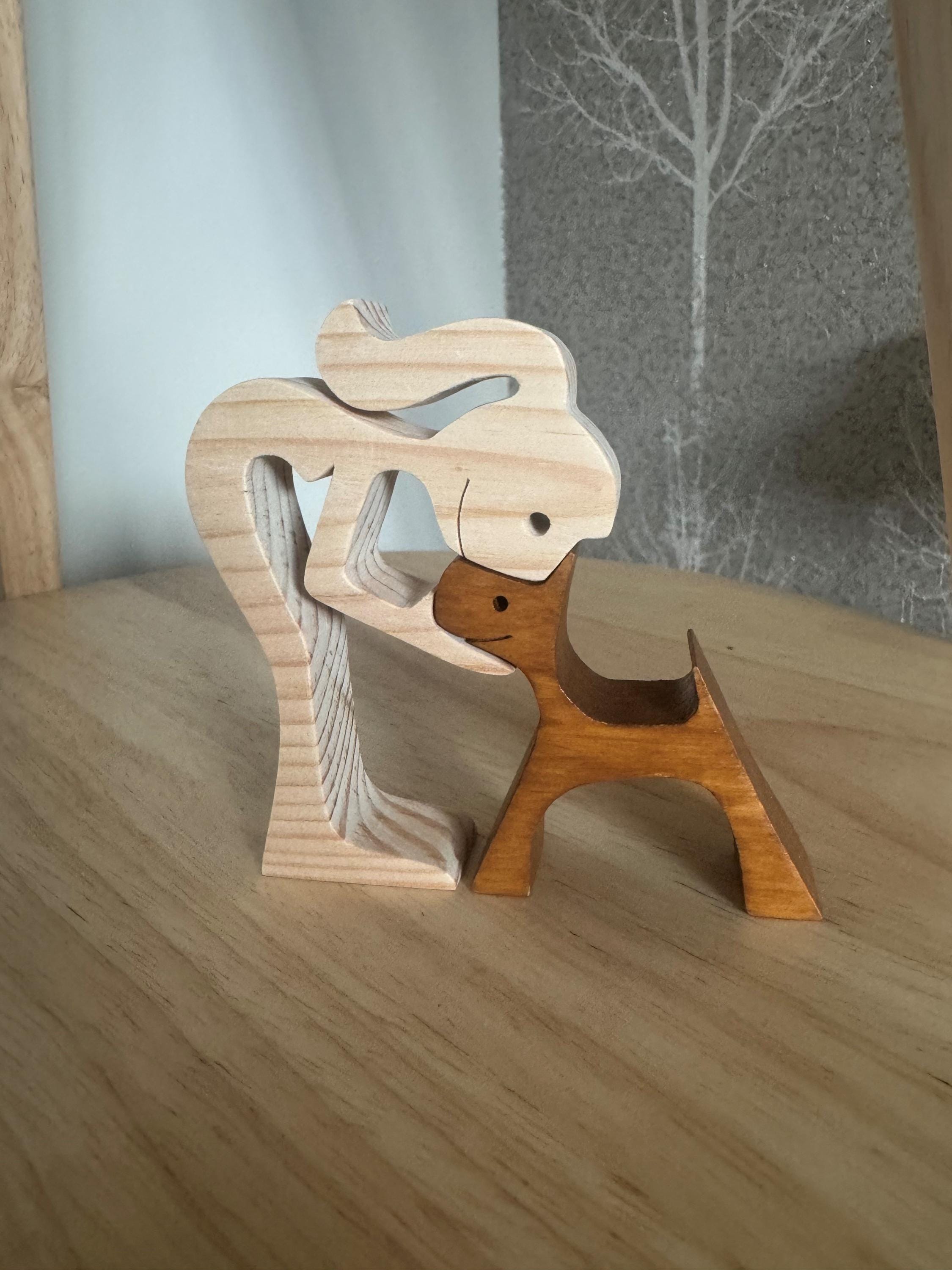 Woman and dog, Wooden sculpture, Hand made,  Craftmanship, Animal, Dog, Unique