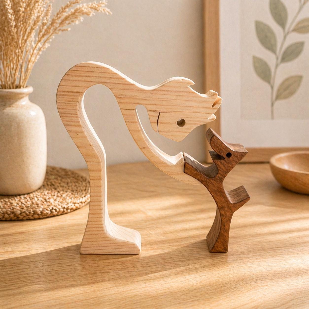 Man and dog, Wooden sculpture, Hand made,  Craftmanship, Animal, Dog, Unique