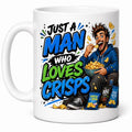 Just a man who loves crisps mug, personalised.