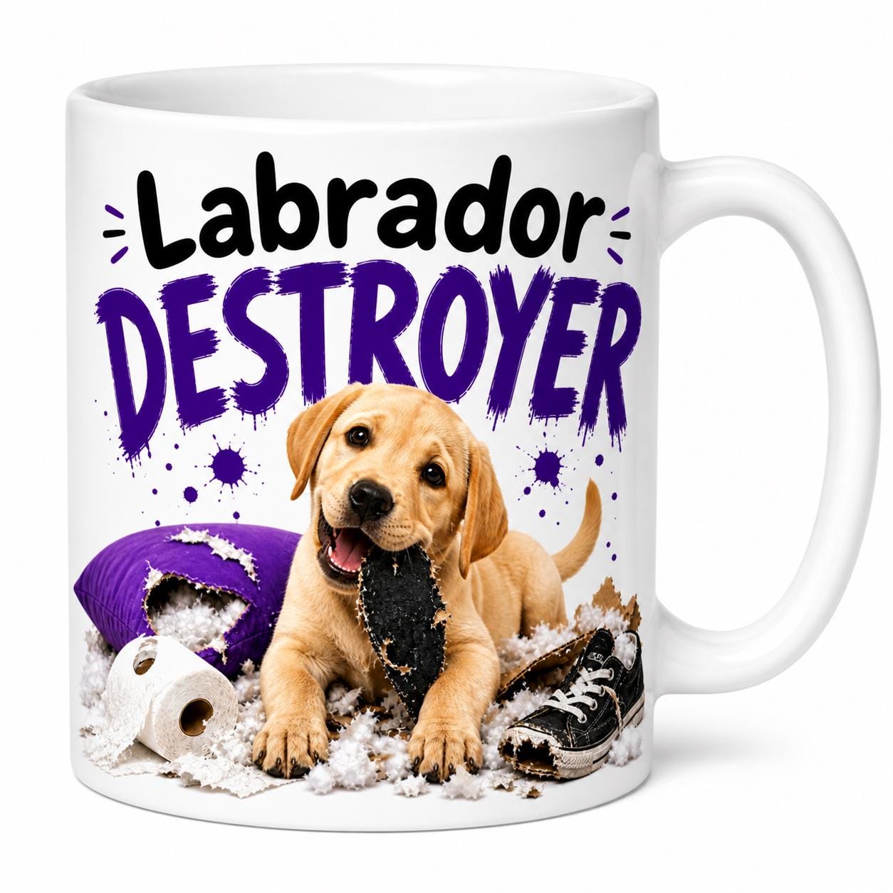 Labrador destroyer mug, funny dog mug, naughty dog, Labrador 11oz.