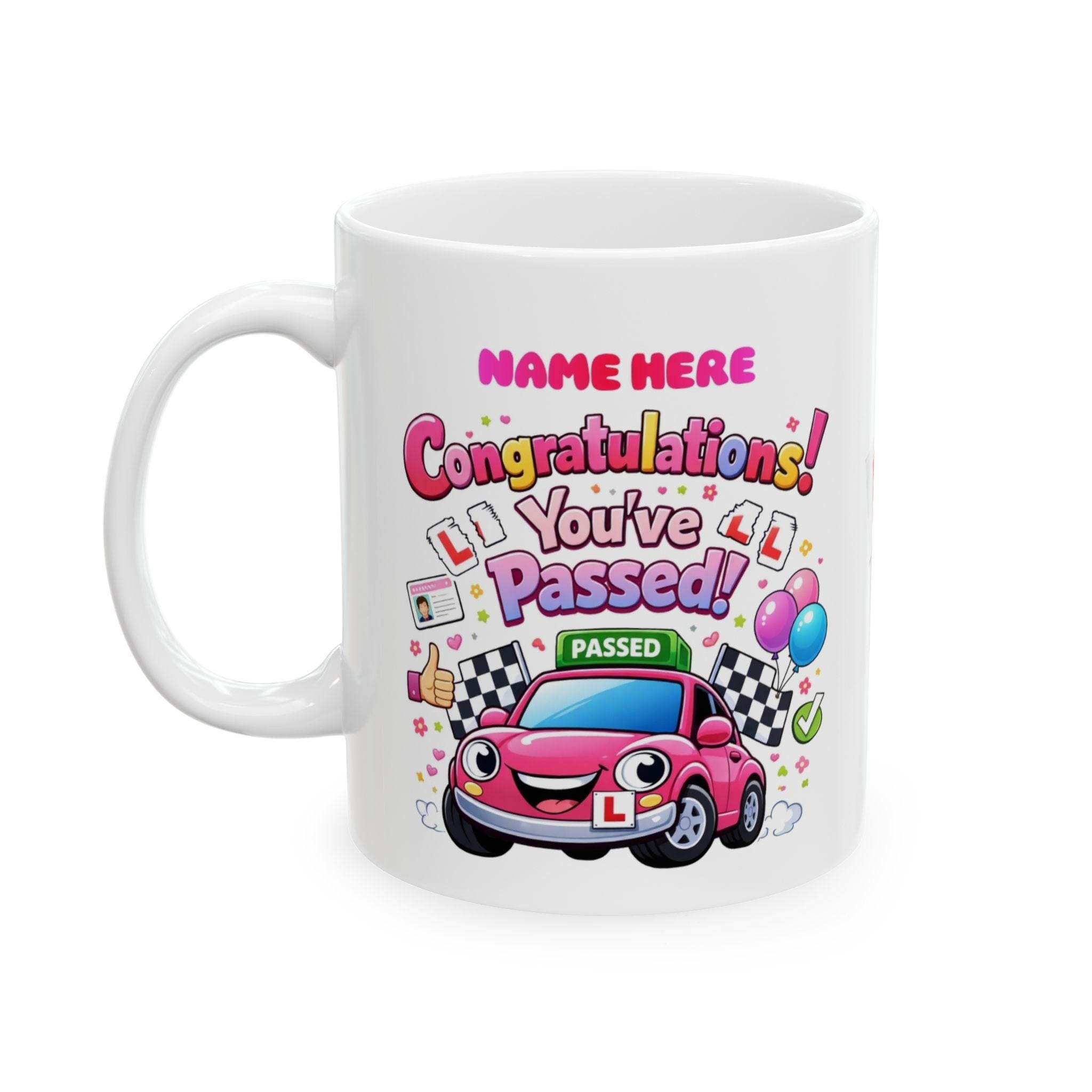 Passed driving test mug, him, her, personalised, congratulations, pink, blue, 11oz ceramic, cup