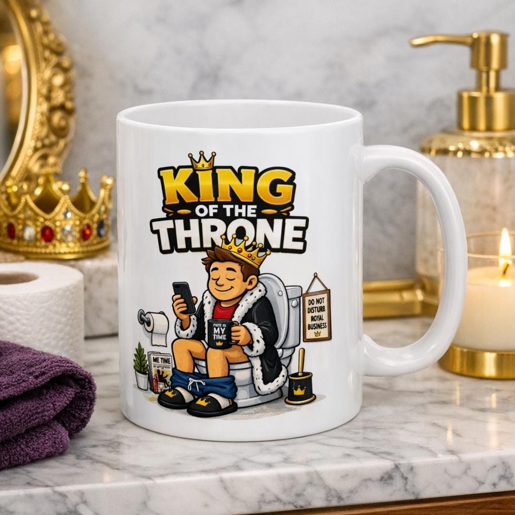 King of the Throne Funny Mug, Personalized Toilet Humor Cup (11oz Ceramic)