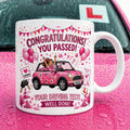 Passed driving test mug, gift, her, xmas, birthday, New driver, fun, car, personalised, pink