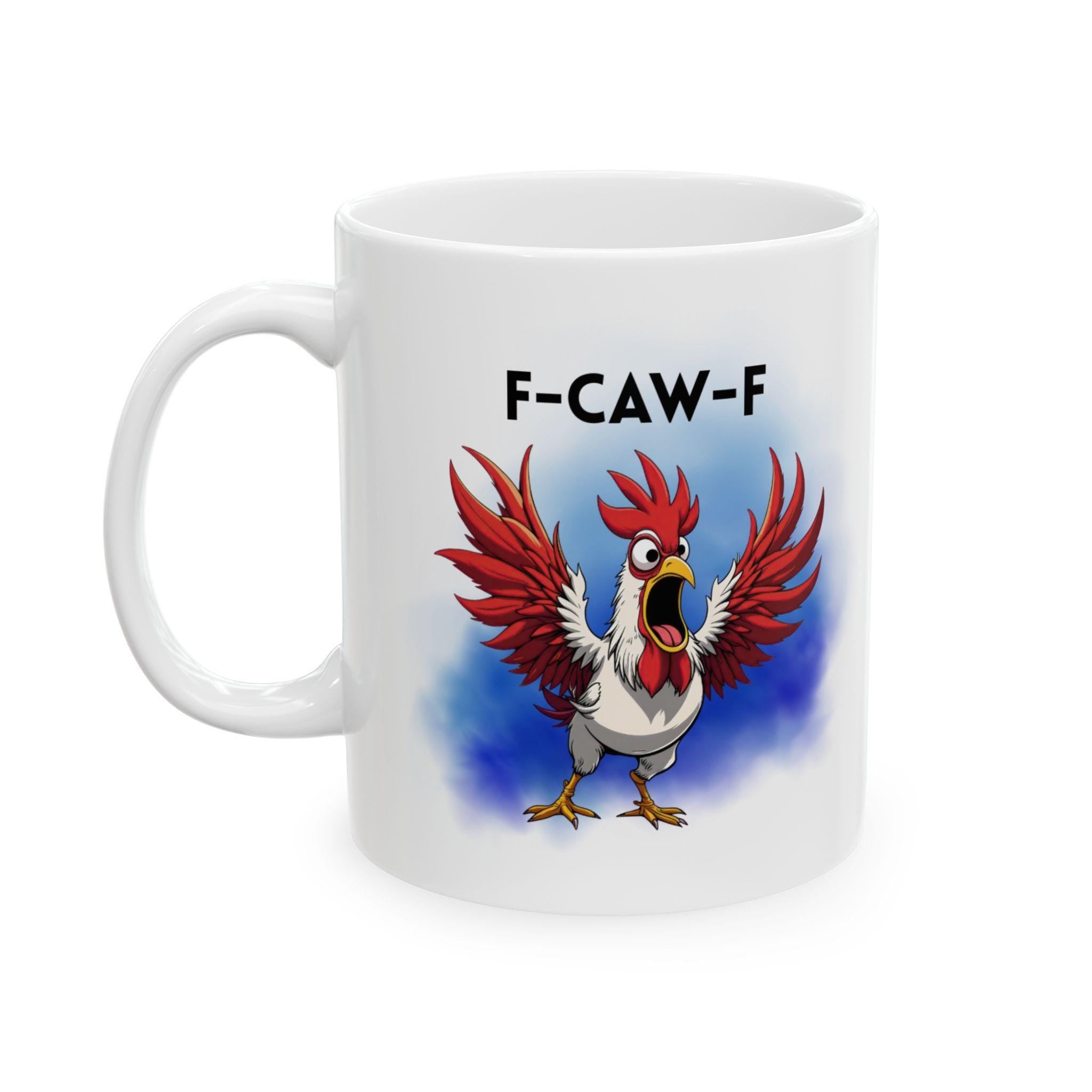 F-CAW-F, funny rooster mug, gift, Christmas, Birthday, banter, jokes