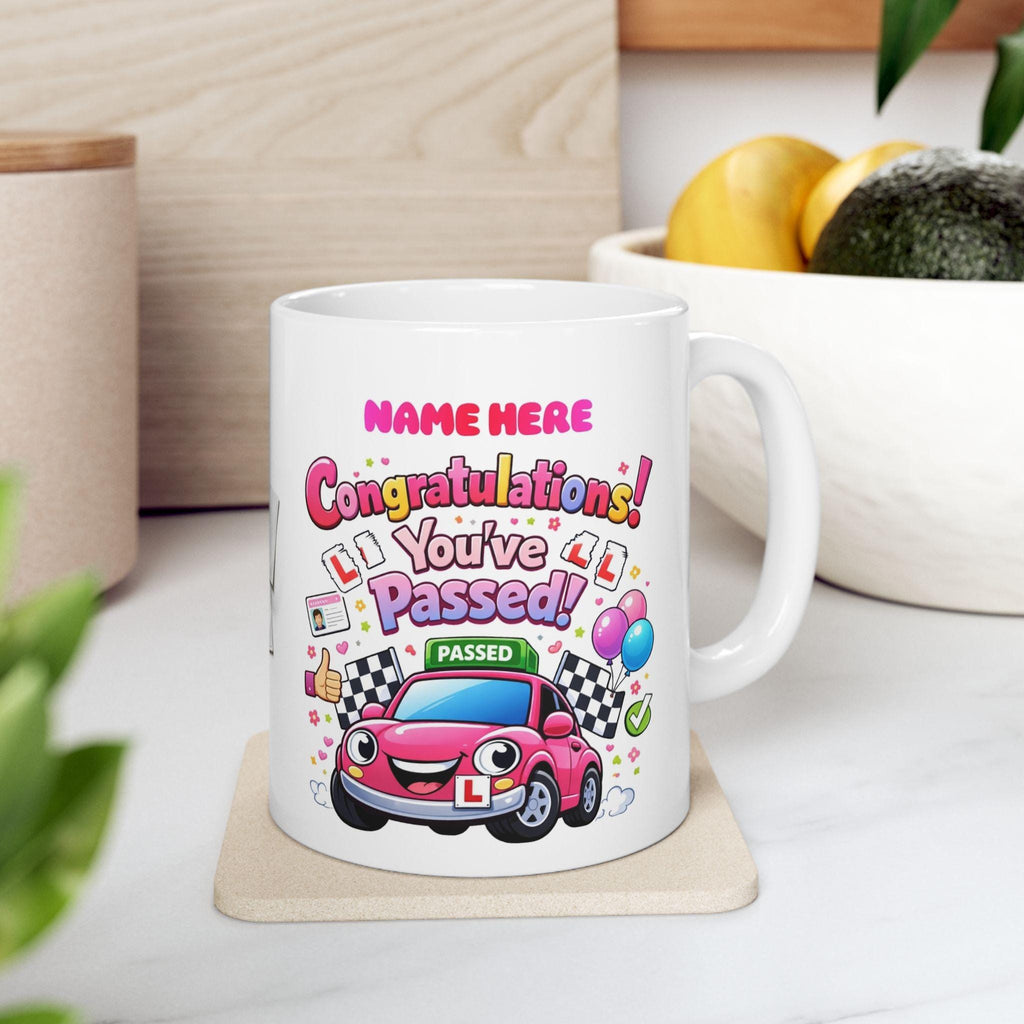Passed driving test mug, him, her, personalised, congratulations, pink, blue, 11oz ceramic, cup