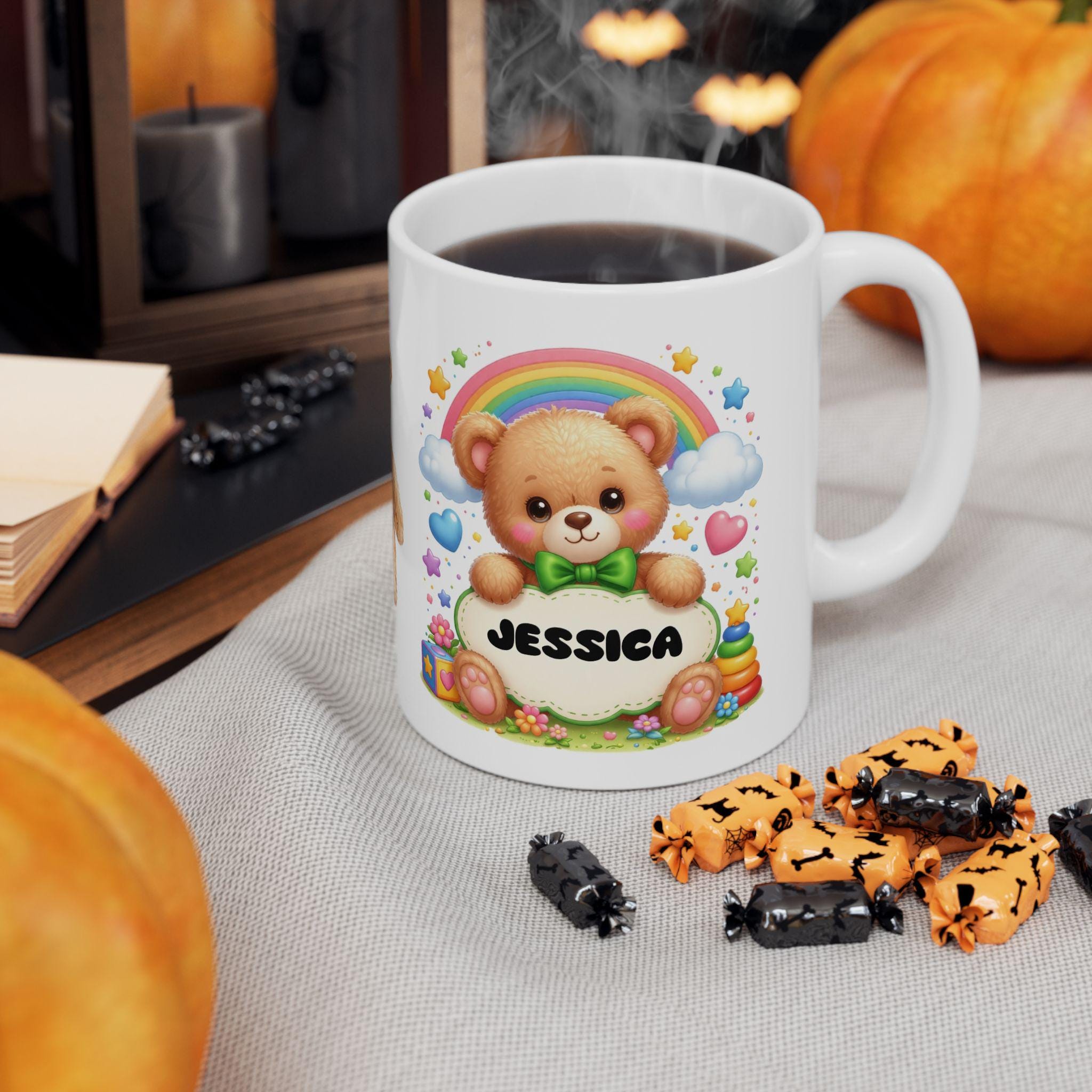 Personalised Teddy Bear Children's Mug, 11oz Ceramic, Boy Girl