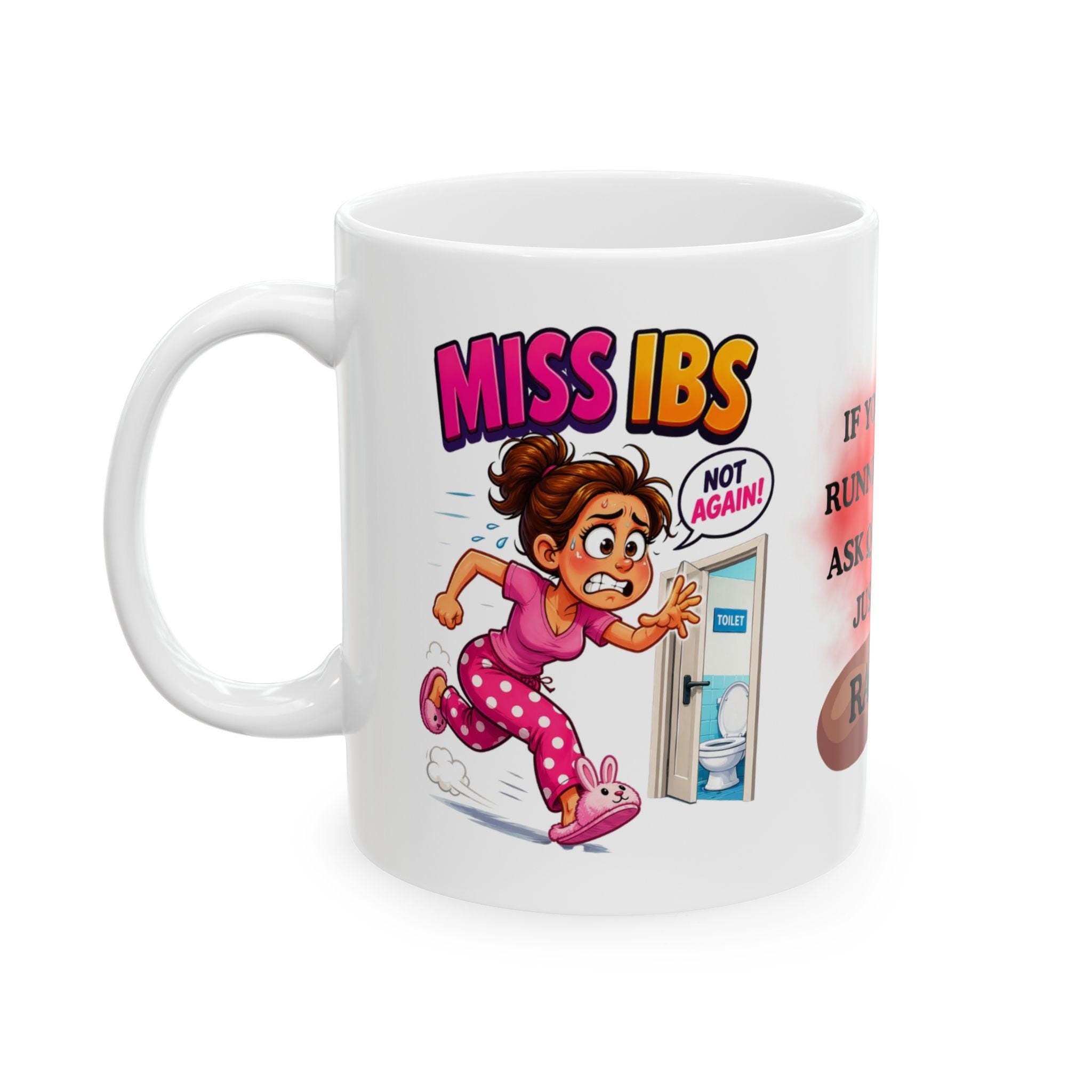 Personalised Miss IBS Mug, Funny Toilet Humour Gift, 11oz Ceramic