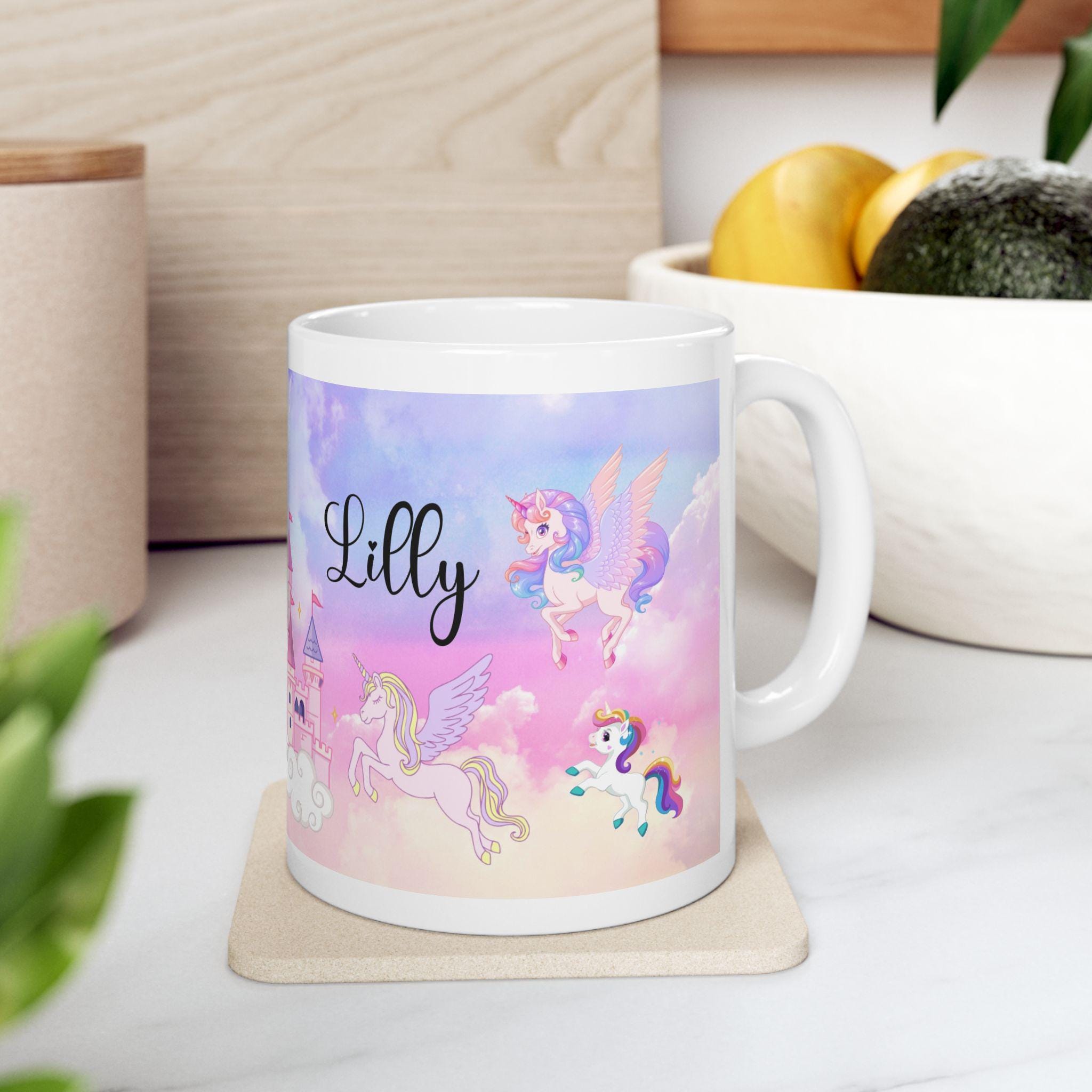Personalised unicorn and fairy mug, fantasy, Christmas, Birthday, gift, present, little girl, Unique, pretty. 11oz Ceramic Coffee Cup