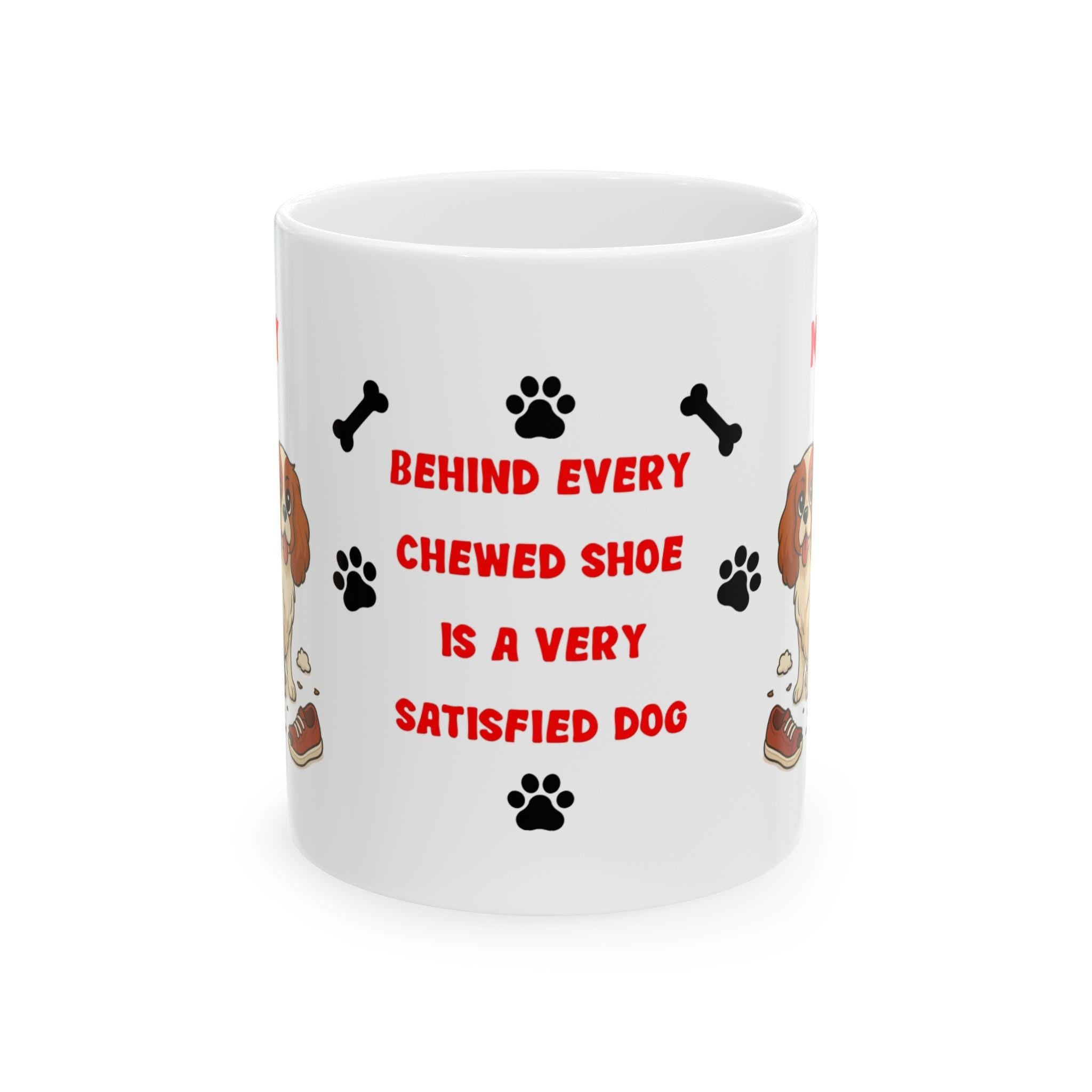 Personalised Cavalier King Charles dog Mug: chewing shoes quote funny.