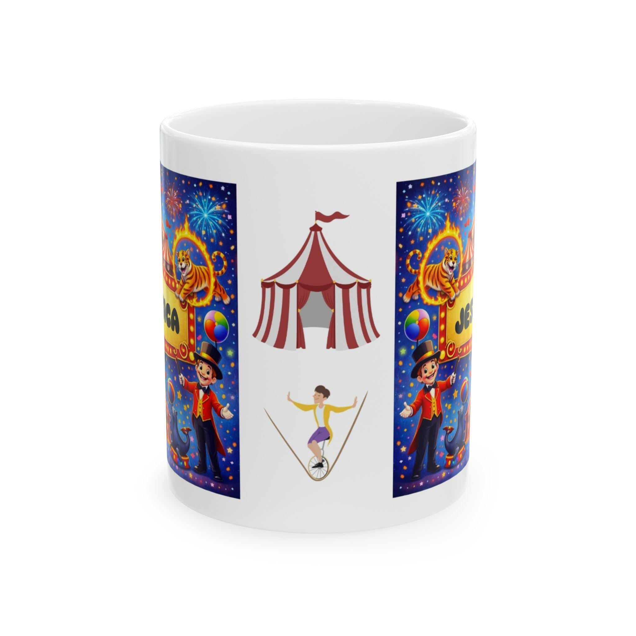 Personalised Children's Circus Mug, 11oz Ceramic, Boy, Girl, Colourful, Animals