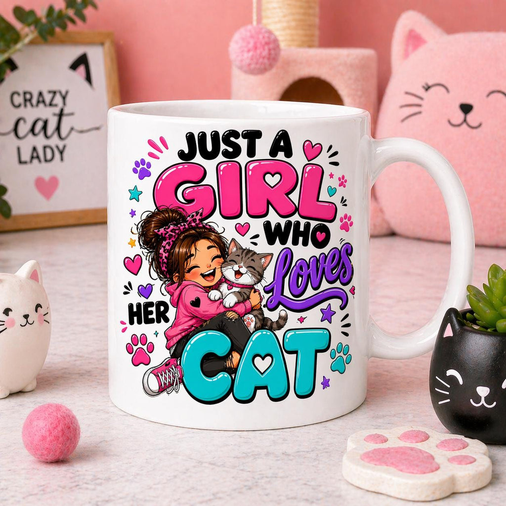 Just a girl who loves her cat, personalised, 11oz cup, Funny mug