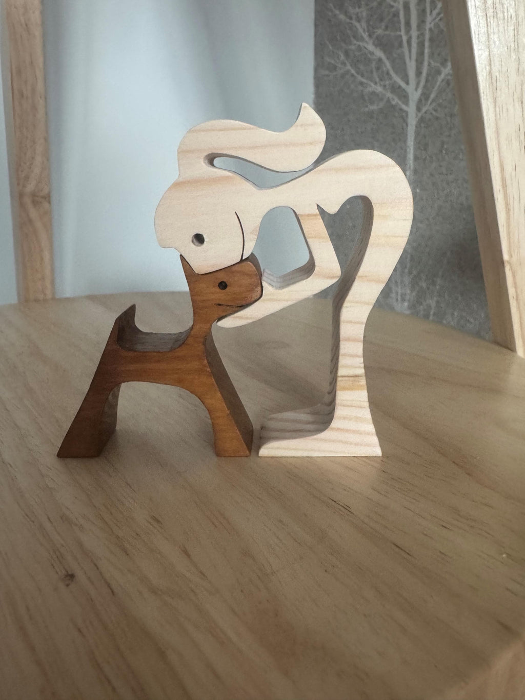 Woman and dog, Wooden sculpture, Hand made,  Craftmanship, Animal, Dog, Unique