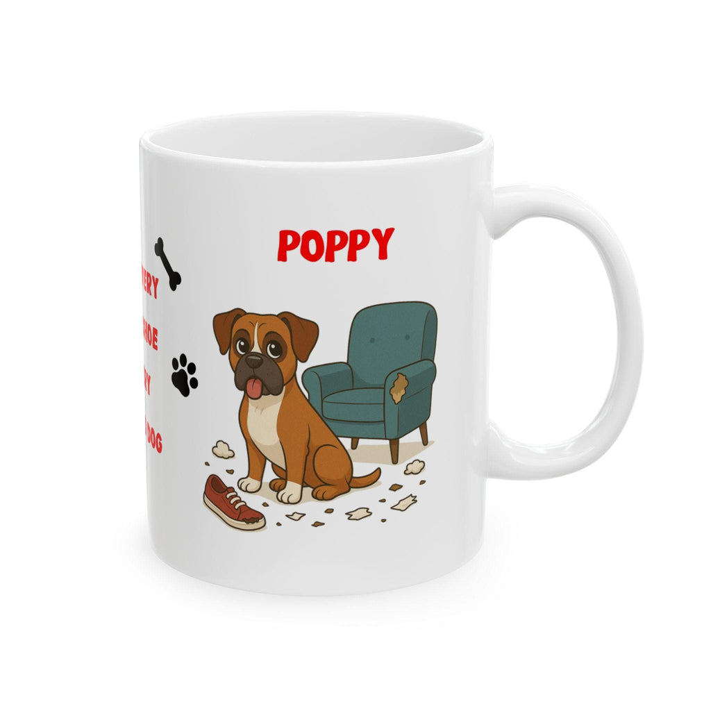 Personalised Boxer dog Mug: chewing shoes quote funny.