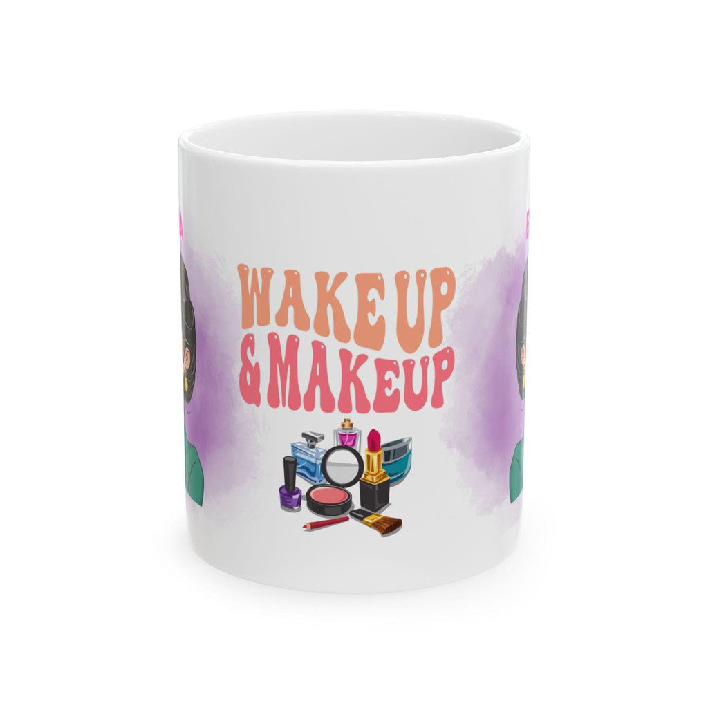 Personalised Wake Up and Makeup Mug, Fun Gift